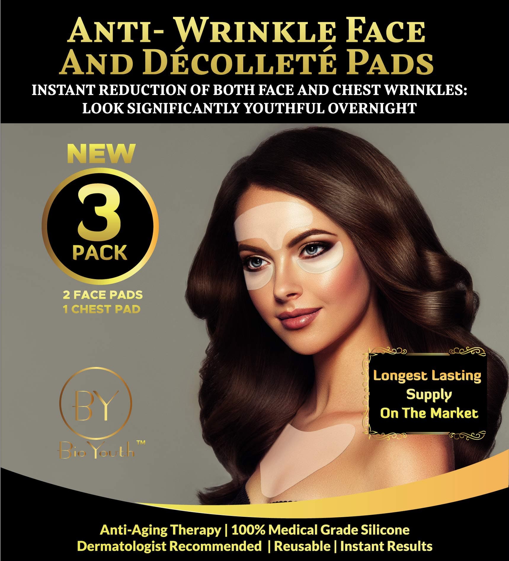 3 PACK Face & Chest Wrinkle Pads - Decollette Pad for Chest Wrinkles and Face- Silicone Pad - Anti Wrinkle Chest Pads - Face and Chest Pad - Silicone Pads Chest Pads & FREE EBOOK