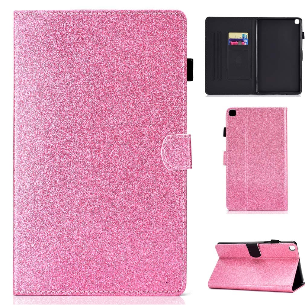 LMFULM® Case for Samsung Galaxy Tab S6 Lite/SM-P610N (10.4 Inch) PU Leather Magnetic Glitter Sparkle Cover Shining Case Smart Protective Shell with Stand Case Flip Cover Holster Pink