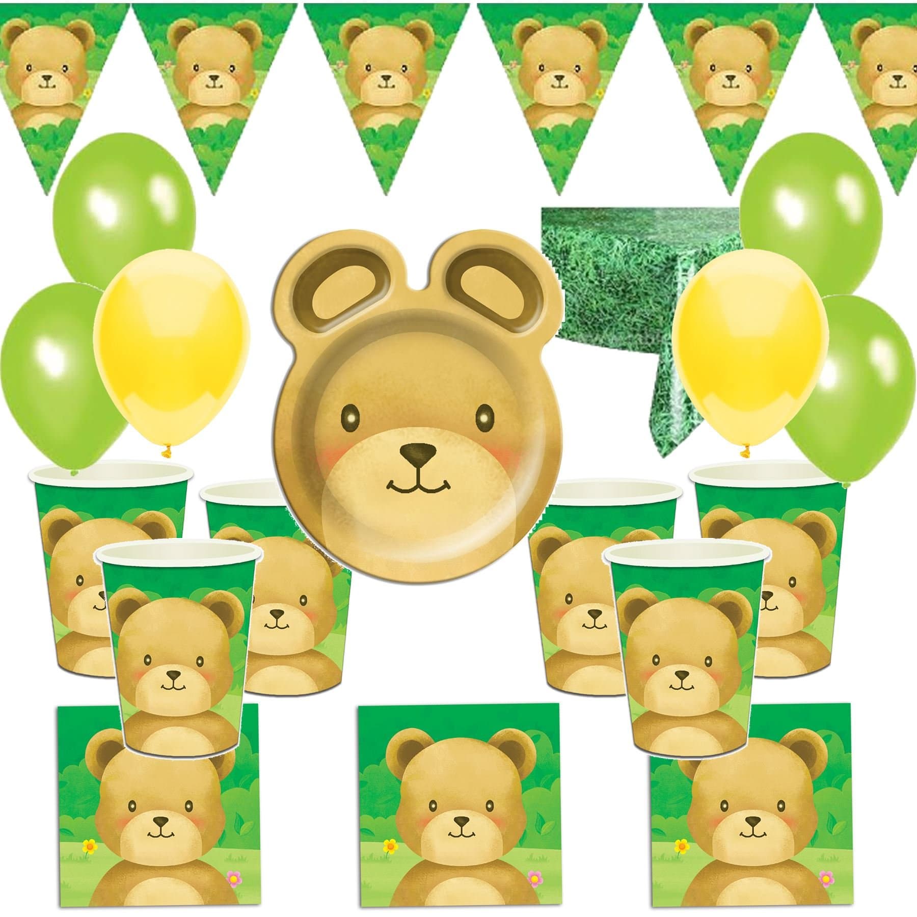 Teddy Bears Picnic Birthday Party Kit for 24- includes Plates Cups Napkins Balloons Banner