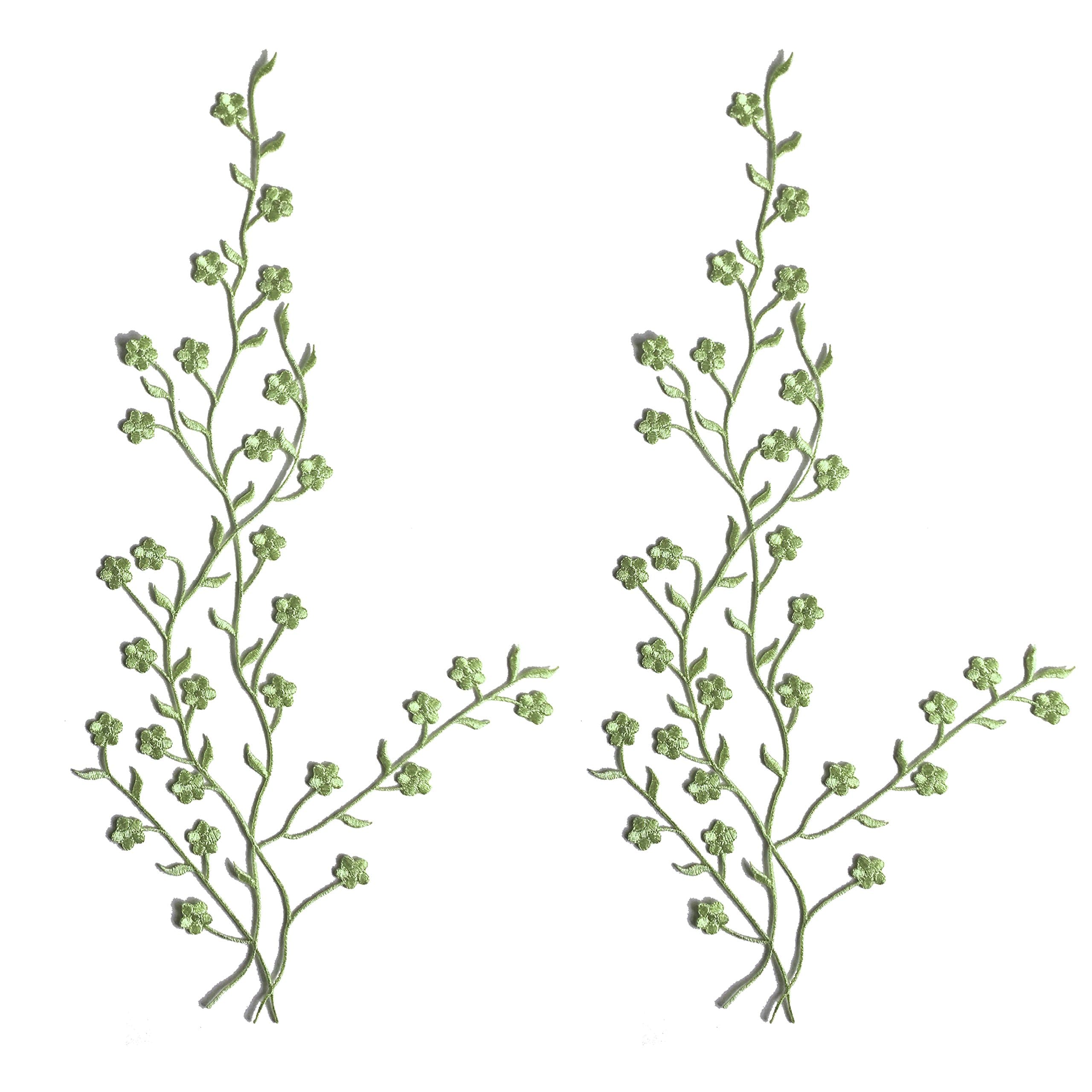 TWO Big Flower Leaf Vines Embroidery Applique Patch, Plum Blossom Flower Patch, Iron on Applique, Flower Applique Patch (Light Green)