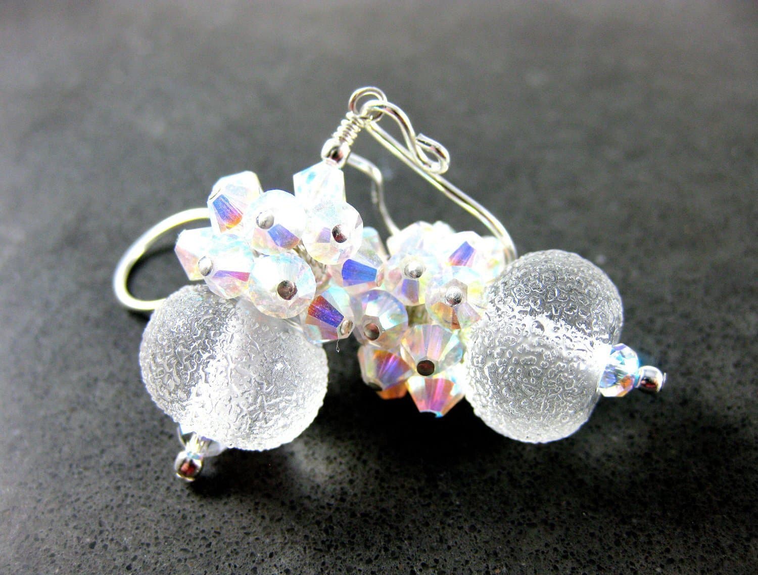 Snowball Crystal Cluster and Glass Drop Earrings
