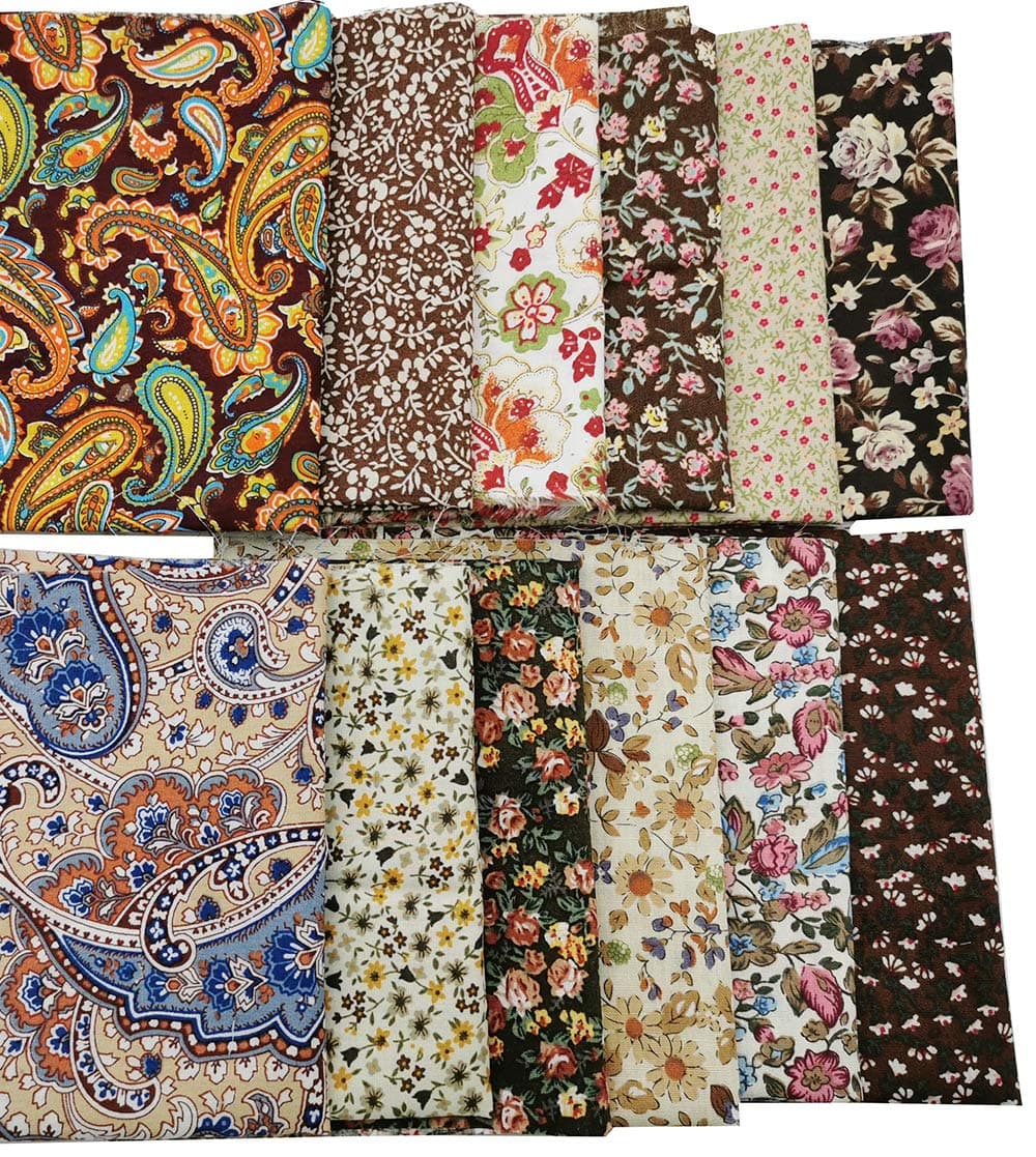 12pcs Royal Brown Cotton Poplin Fabric Fat Quarter Bundle Clothes Bedding Sewing Material Patchwork Size 9x9.4inch (23x24cm)