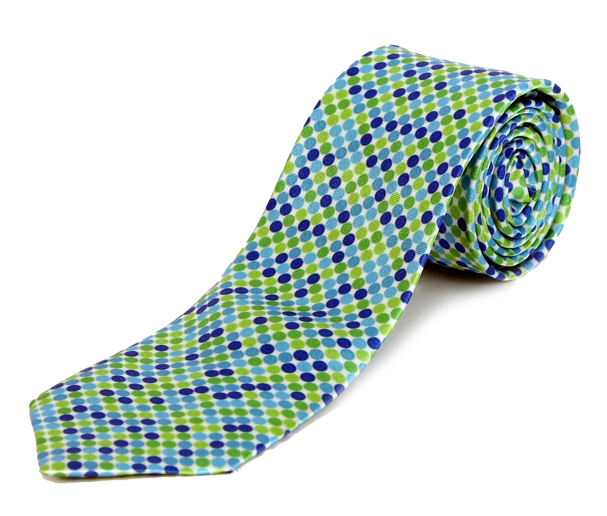 Blacksmith Men's Satin Dots Print Tie (Green and Blue)