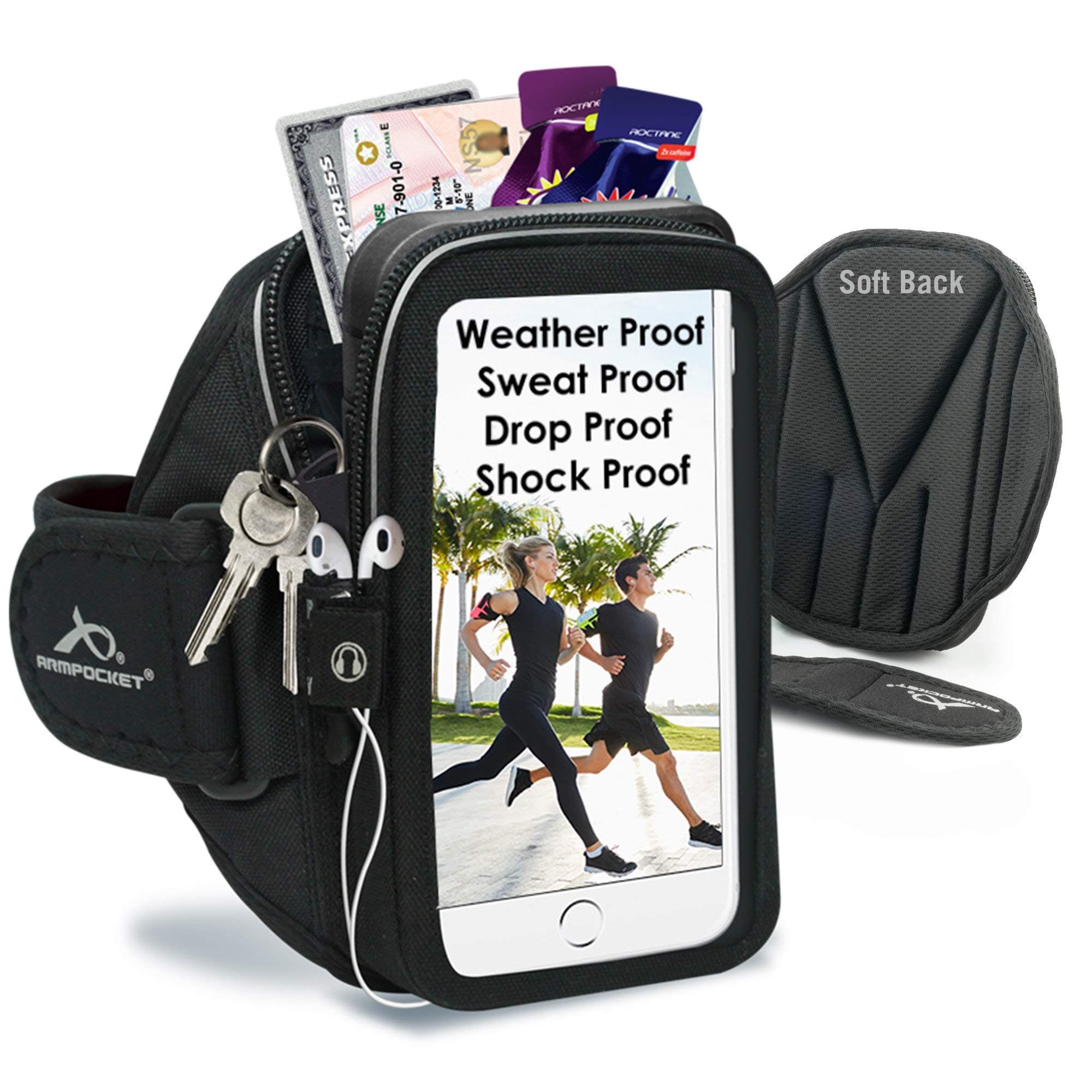 Phone Armbands for Running | Armpocket Mega i-40 Plus Phone Armband | Compatible with iPhone 12 Pro Max, 11 Pro Max, Galaxy S21 Ultra, Pixel 4 XL, Phones with Cases up to 7 Inches | Black Small Strap