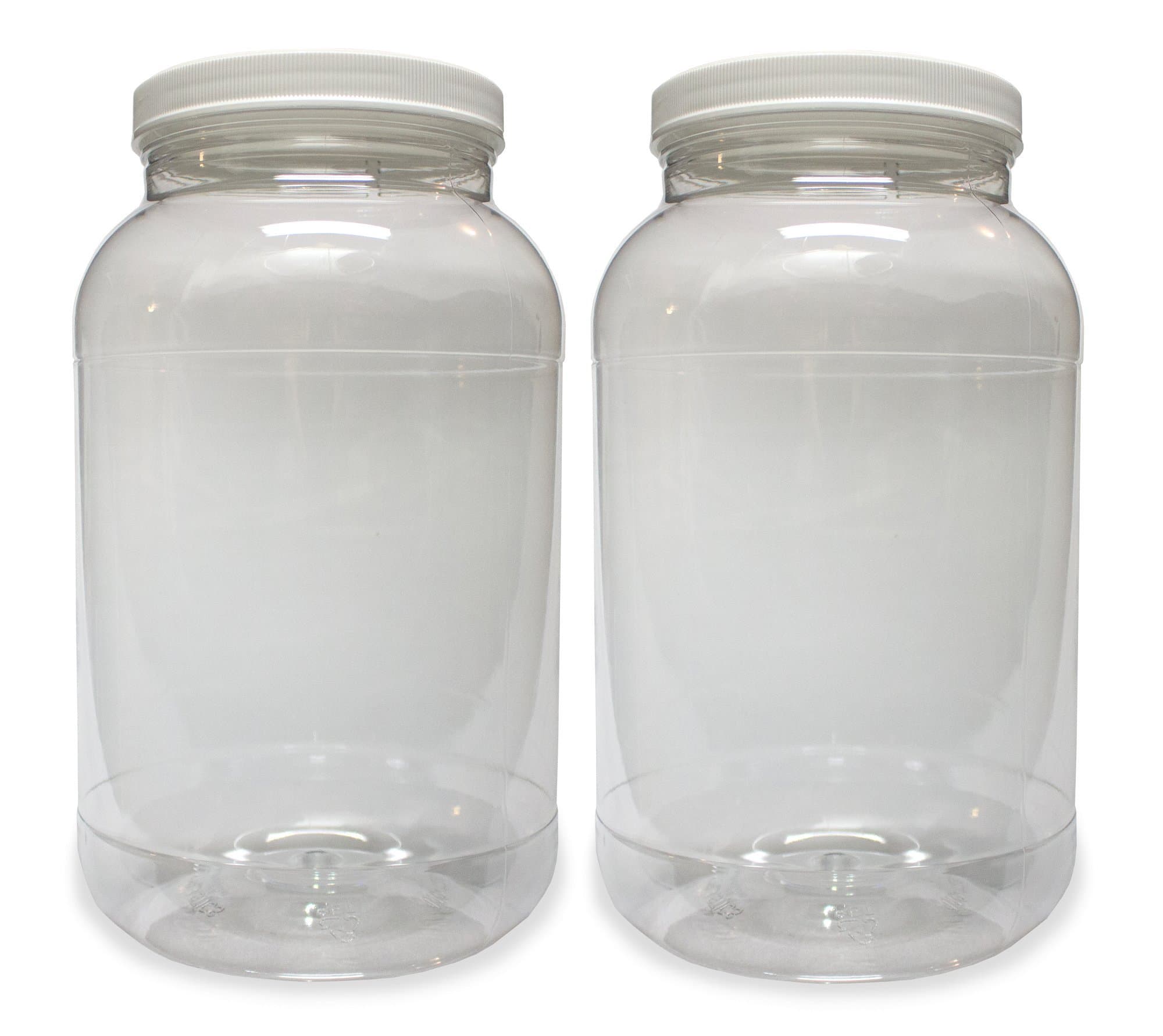 1 Gallon Plastic Jar (2 Pack), Wide Mouth, Clear, with Lined Fresh Seal Lid, Shatter-Proof Container Storage PET 1 BPA Free 4 Quart 128 oz