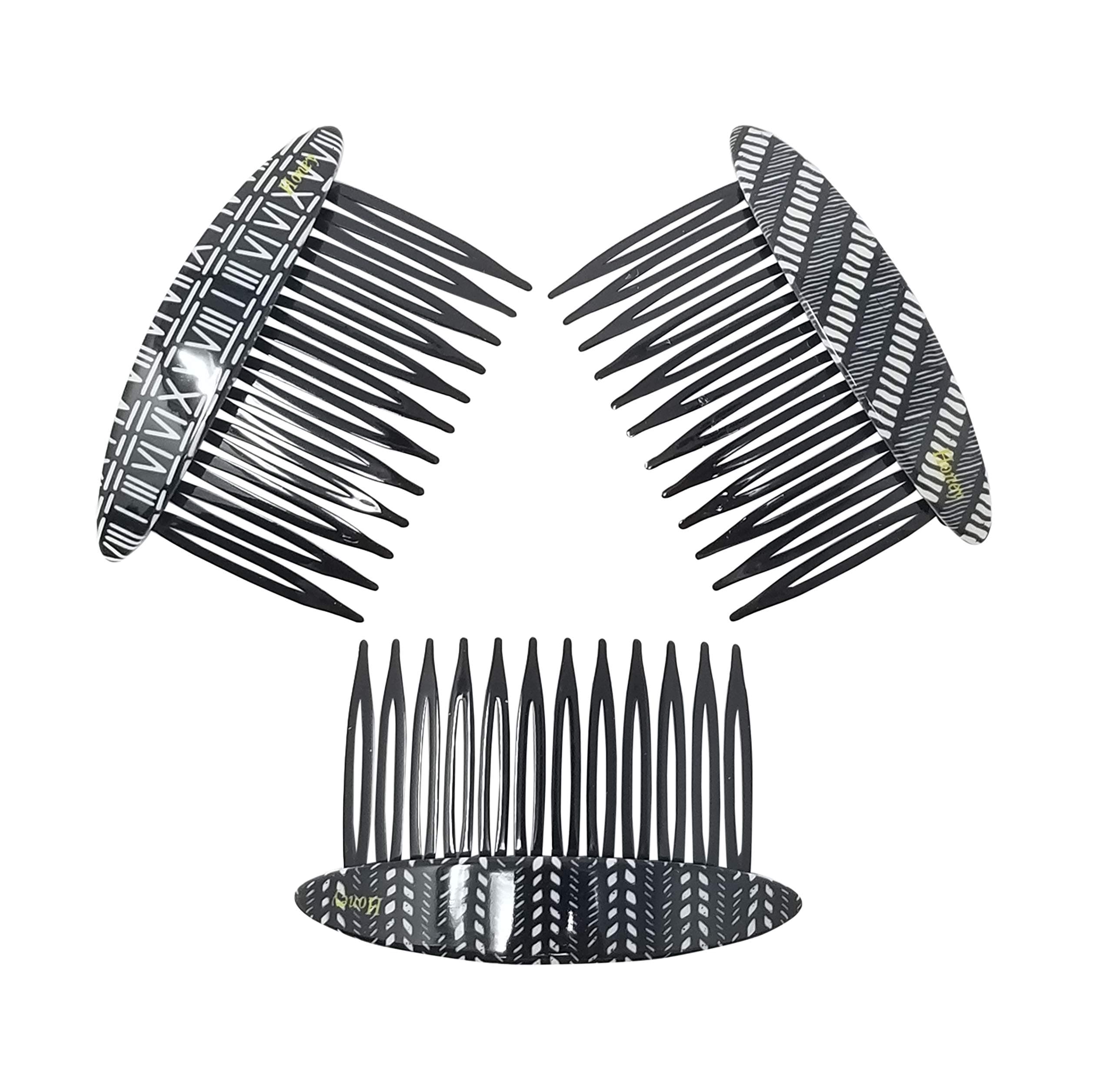 Evogirl Hair Comb Elegant Print Glossy Combo Gift Pack All Types of Hair Styles Matte Finish Black & White, Medium, for Women/Girls (Pack of 3)