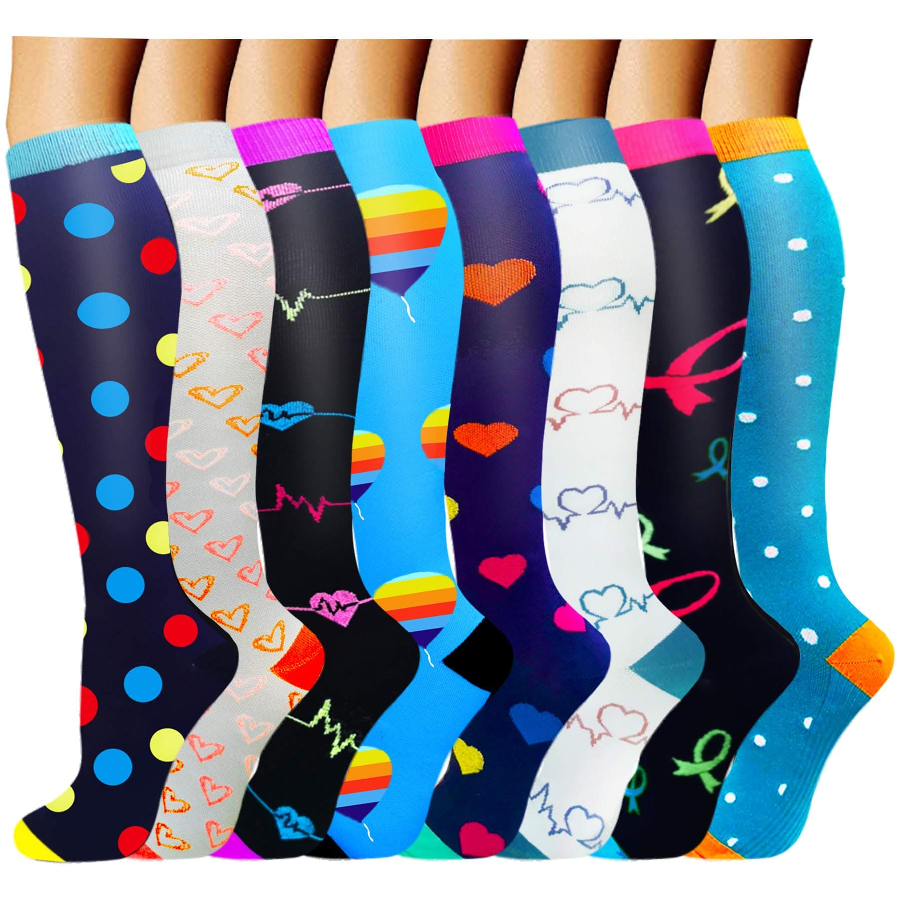 ACTINPUT Compression Socks for Women & Men Circulation 8 Pairs 15-20mmHg-Best support for Nurse,Medical,Running,Athletic