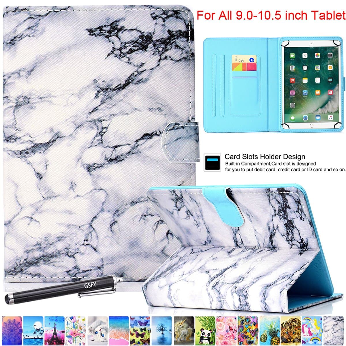 Universal Case for 9-10.5 Inch Tablet, Newshine PU Leather Stand Folio Case for New iPad 9.7 2017/2018, Galaxy Tab S2/S3 9.7, Amazon Kindle Fire HD 10 and Other 9.7 10.1 10.5 Models - New Marble