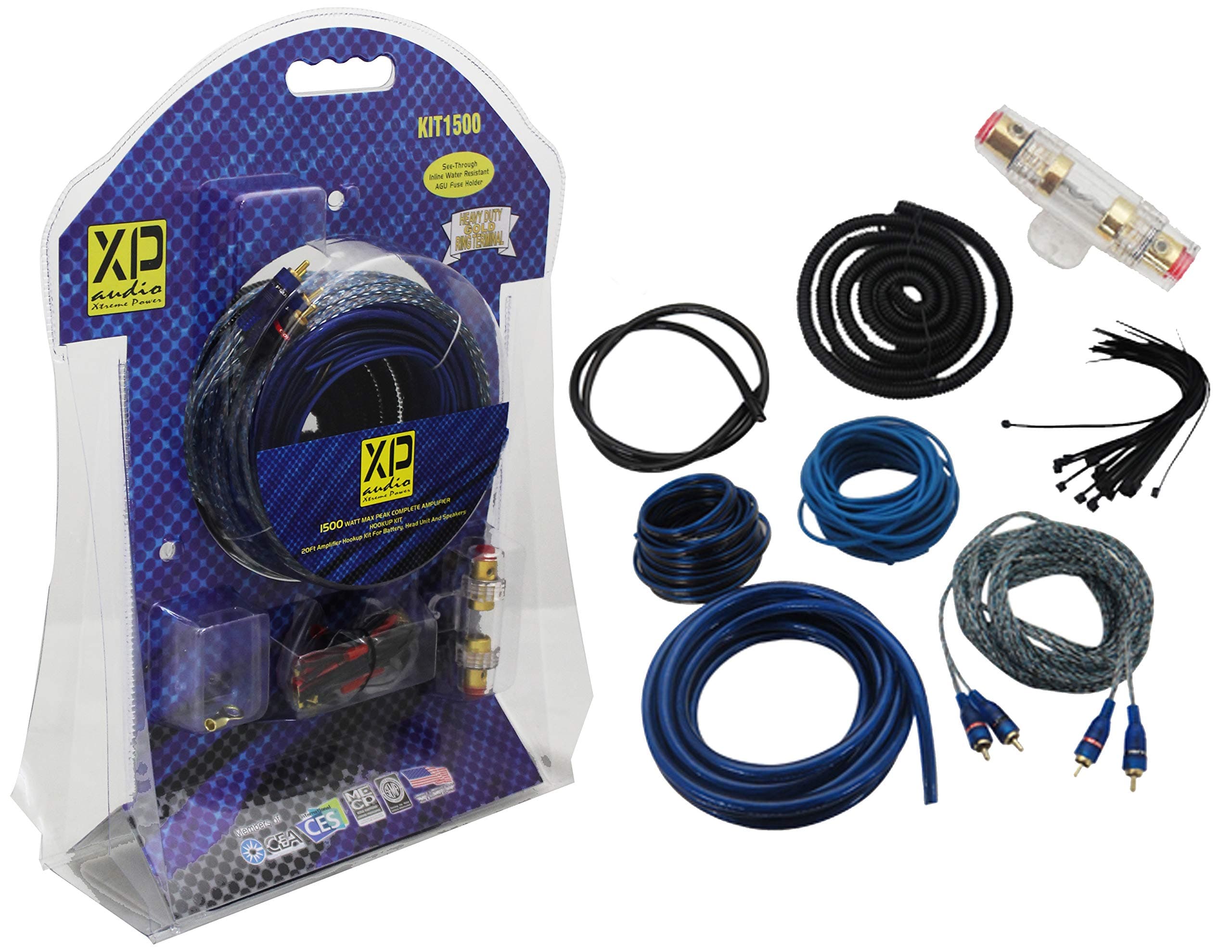 XP Audio KIT1500 Max 20-Feet 1500 Watts Complete Amplifier Hookup Kit for Battery
