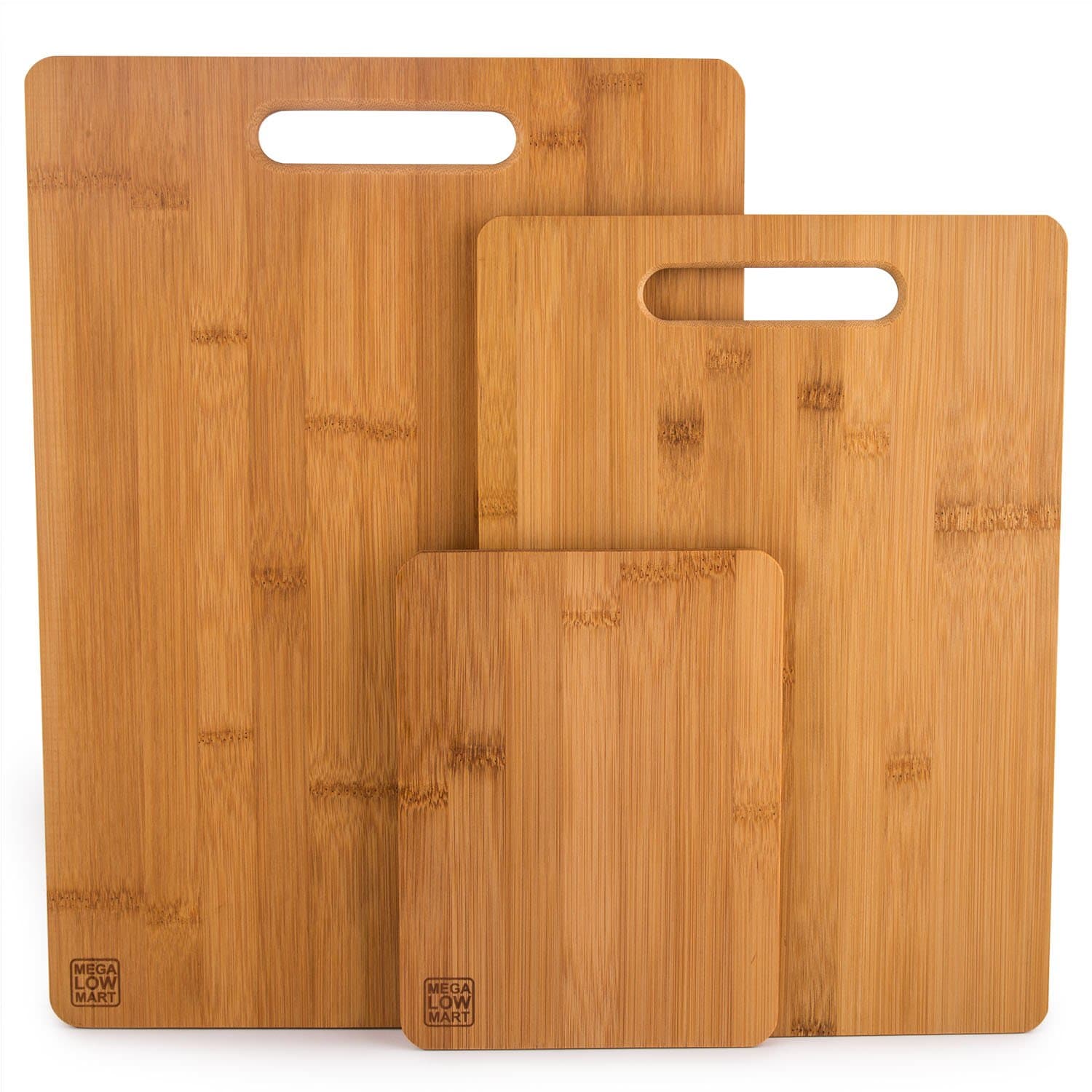 MEGALOWMART® Natural Bamboo Medium Size Wood Cutting Board 3 Piece Set Chopping Board