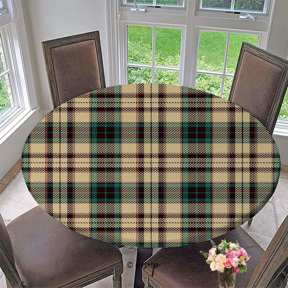 Homenon Elastic Edged Table Cover, Round Tables Tablecloth Table Cloth, Retro Tartan Seamless Pattern Background Waterproof Table Pads