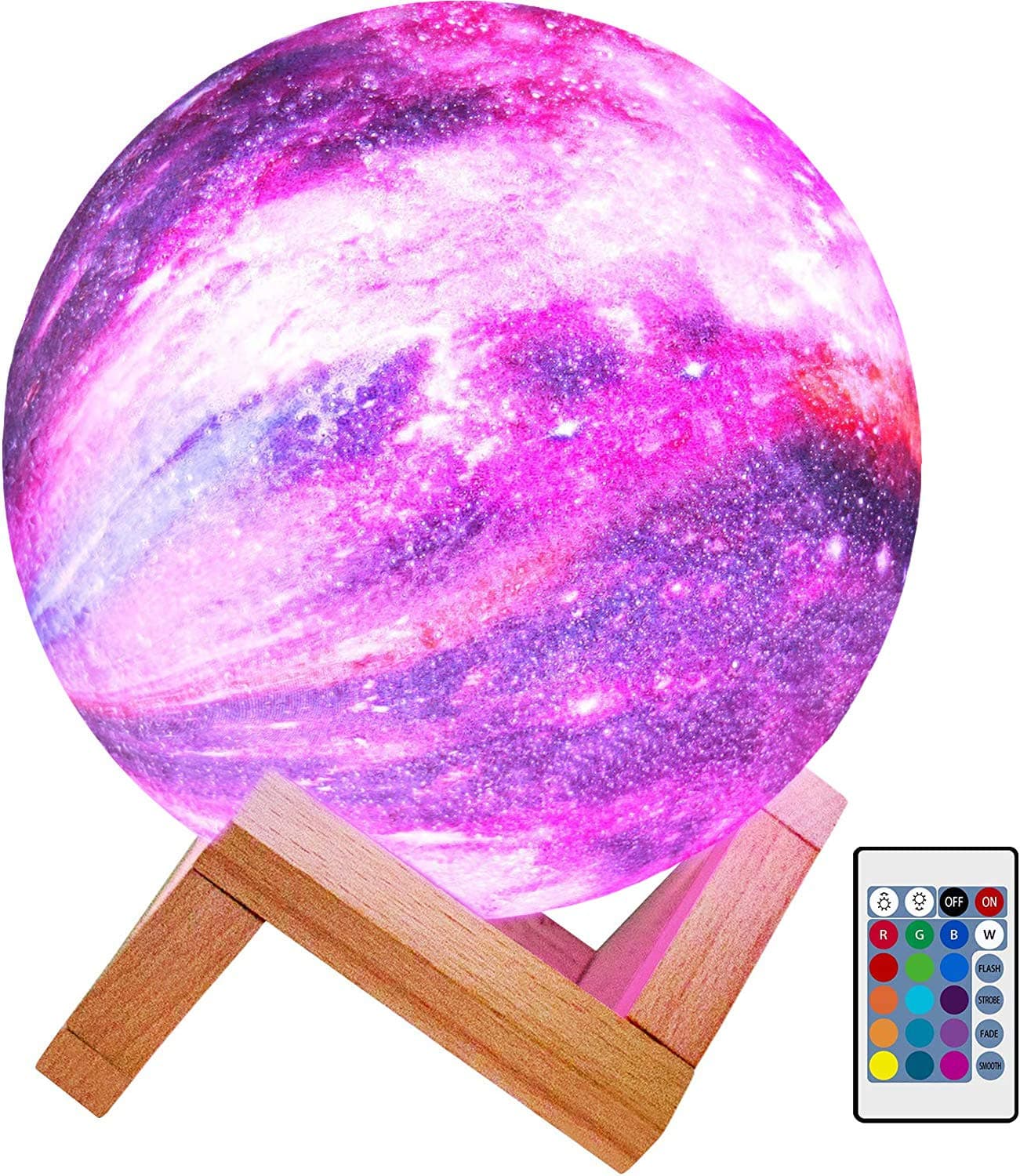 Elstey Moon Lamp 3D Star Galaxy Light, 16 Colors/5.9 Inch/Remote & Touch Control/Rechargeable Kids Night Light with Wood Stand, Bedroom Desk Decor, Christmas Birthday Gift for Baby Girls Boys