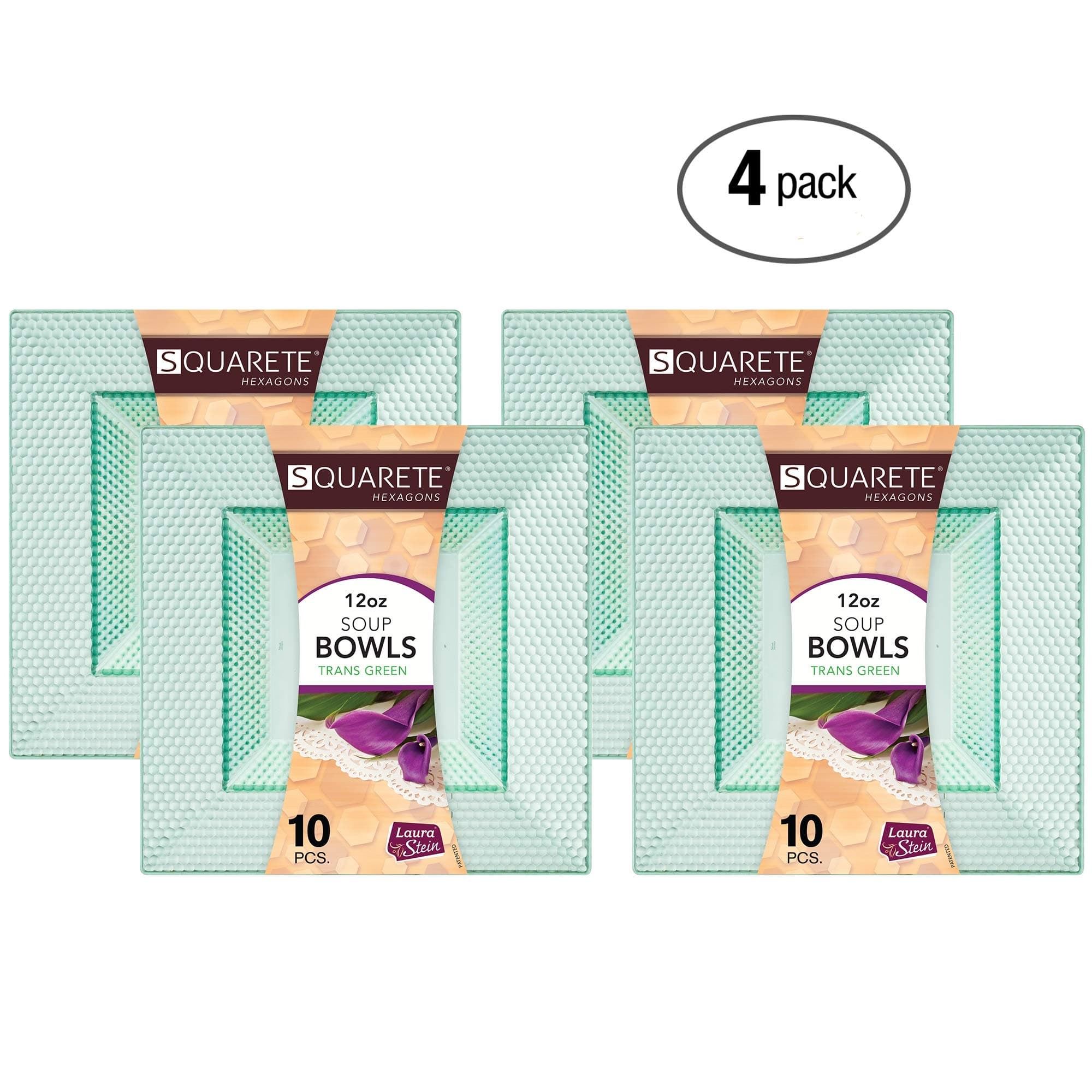 Squarete Hexagons Translucent Green Hard Plastic Elegant Disposable Plates, Bowls & Cups (4, 12 oz Soup Bowls)