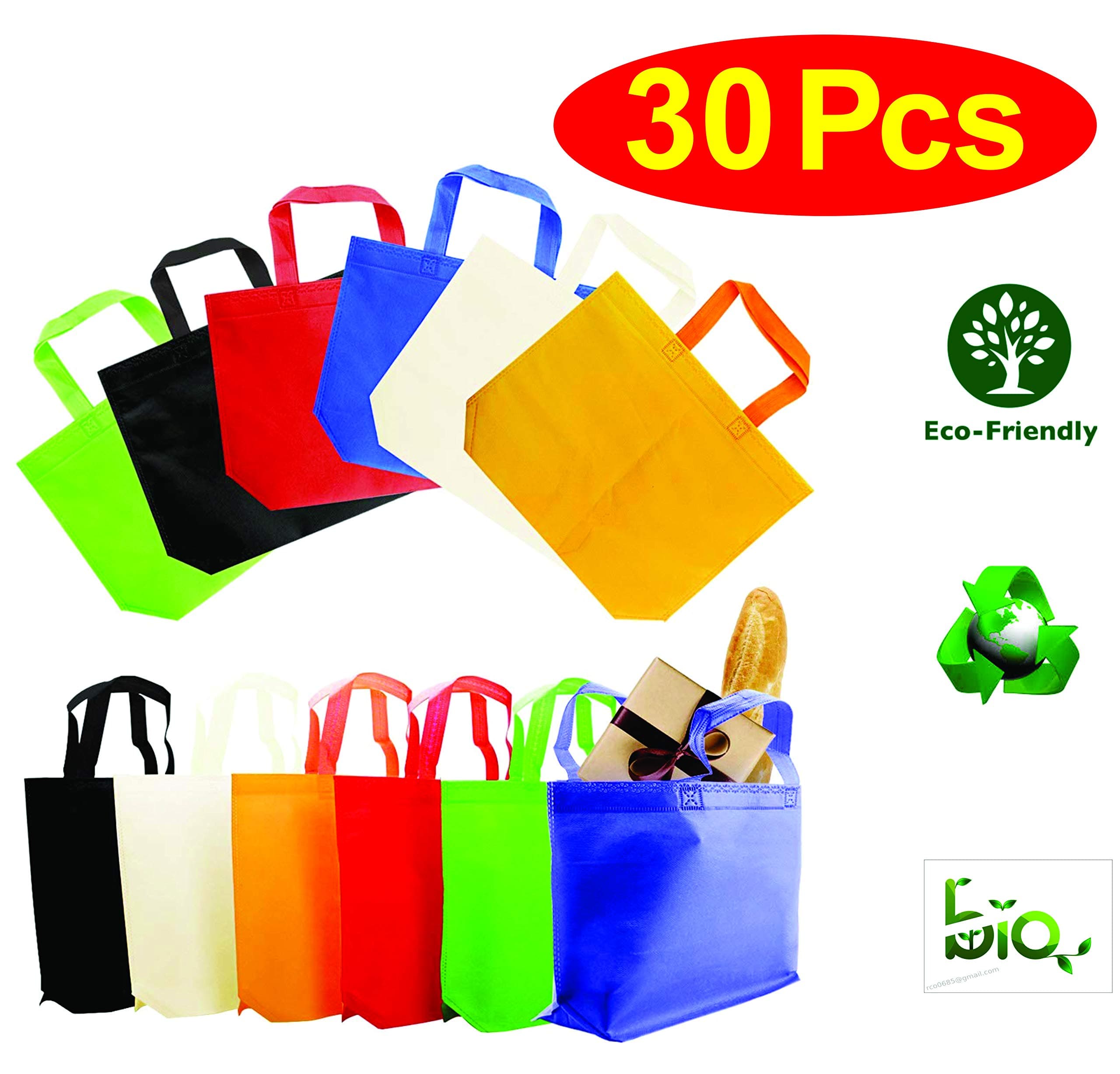 HOT BARGAINS 30 Pack 100% Eco Friendly 100% Recyclable Non Woven Bags In 6 Colors, 11 x 11 Inches Non-Woven Bags Gift Tote Bag Treat Bags Party Bags with Handles for Christmas Birthday Party Favors