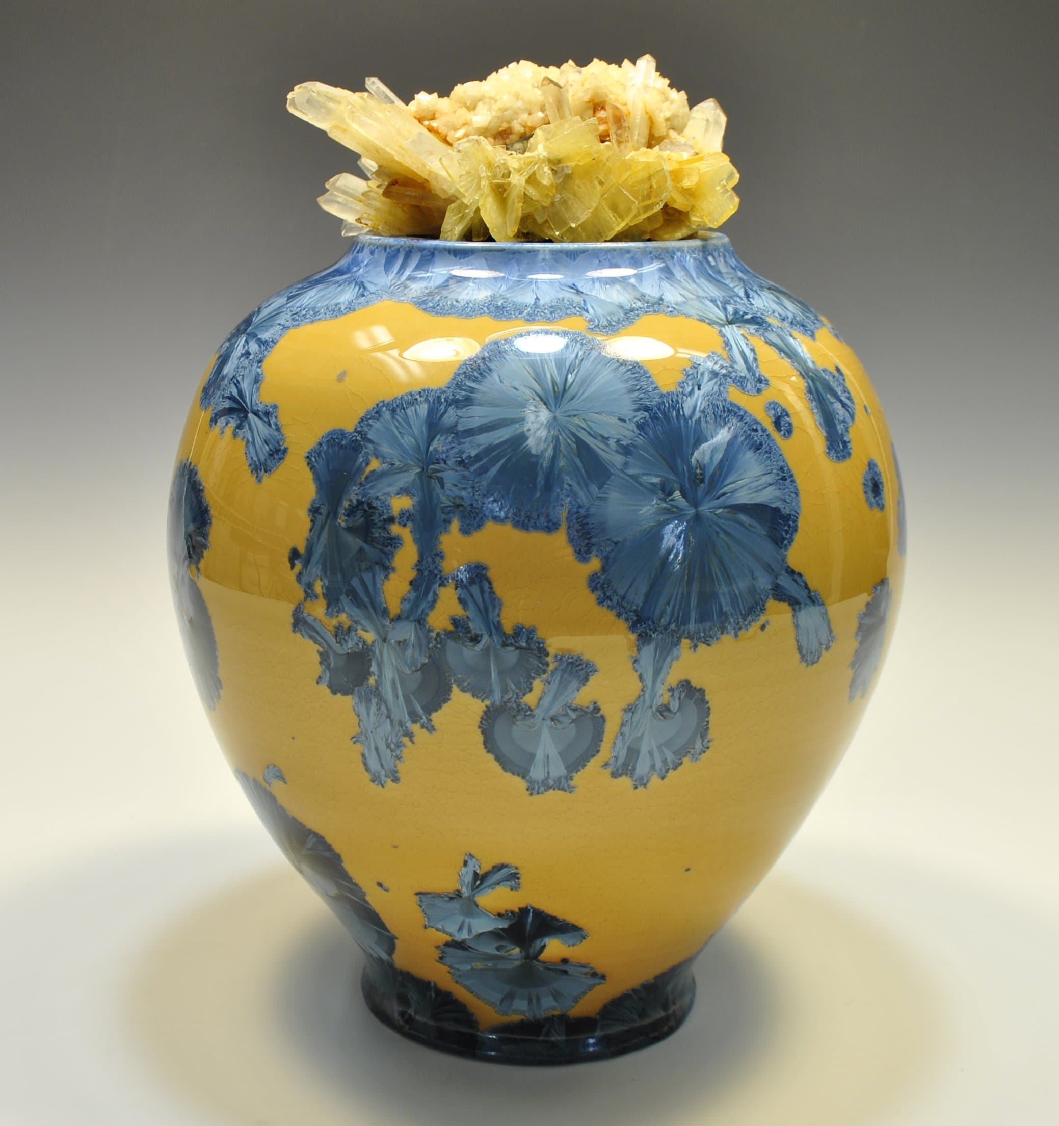 Blue and Yellow Crystalline Pottery Jar