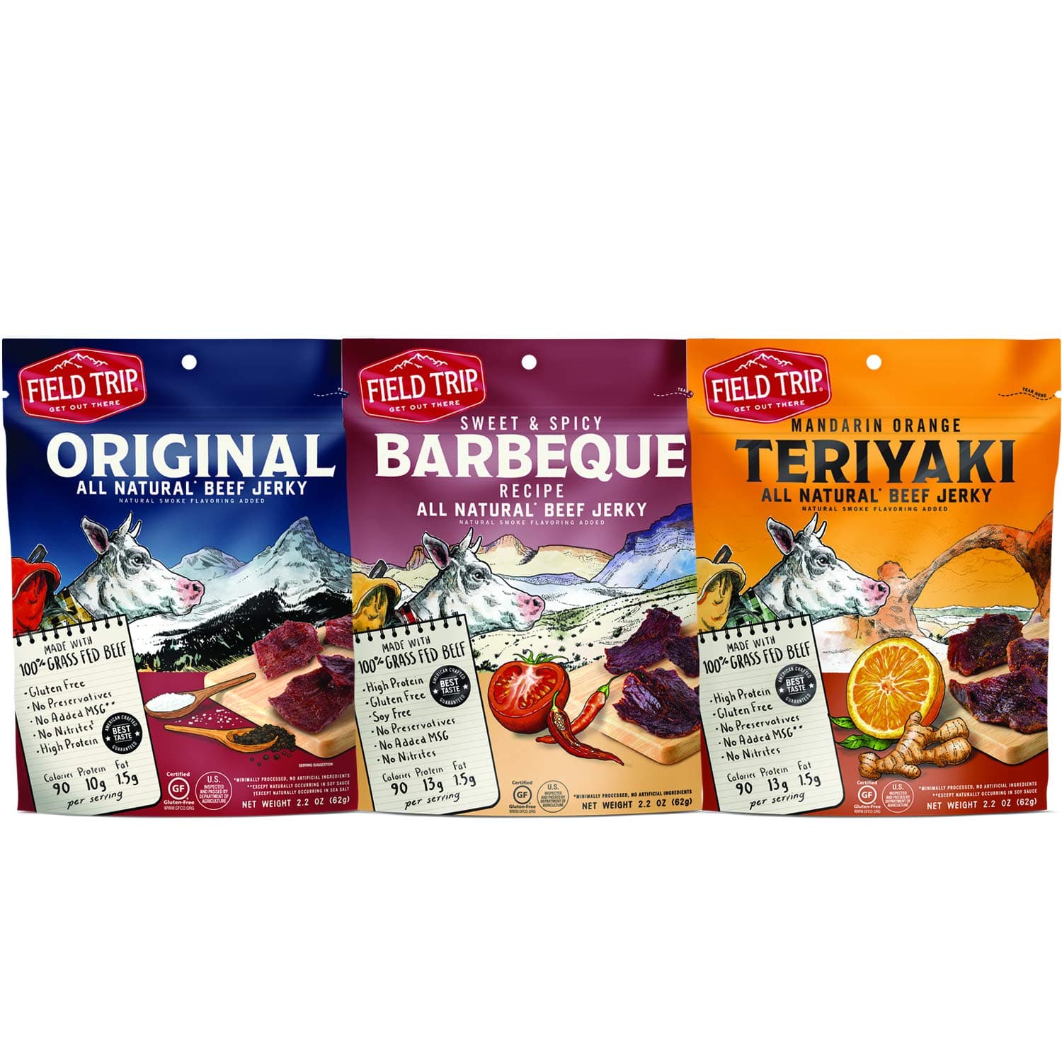 Field Trip Snacks Beef Jerky Variety Pack | 3 Flavor Pack - High Protein Gluten Free with Zero Nitrates or Preservatives - Best Sellers