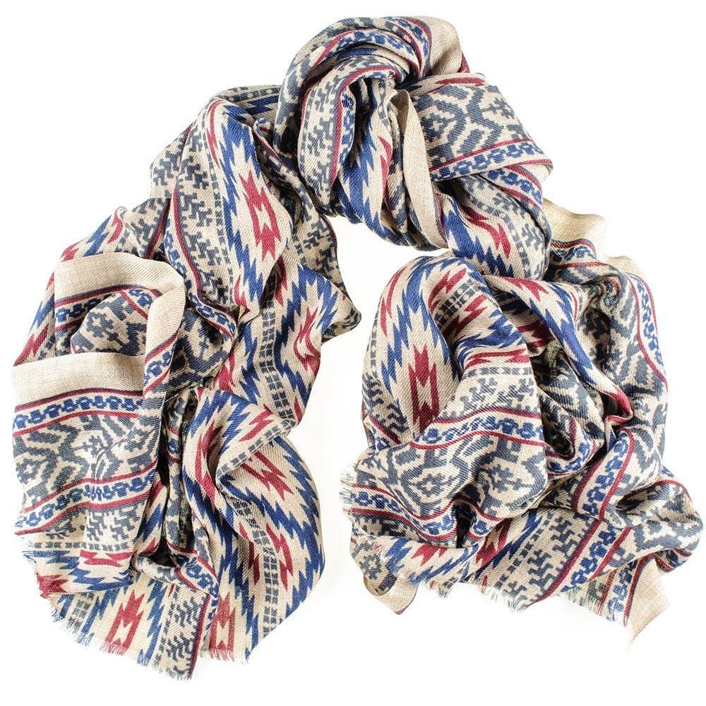 Aztec Print Silk and Merino Wool Scarf