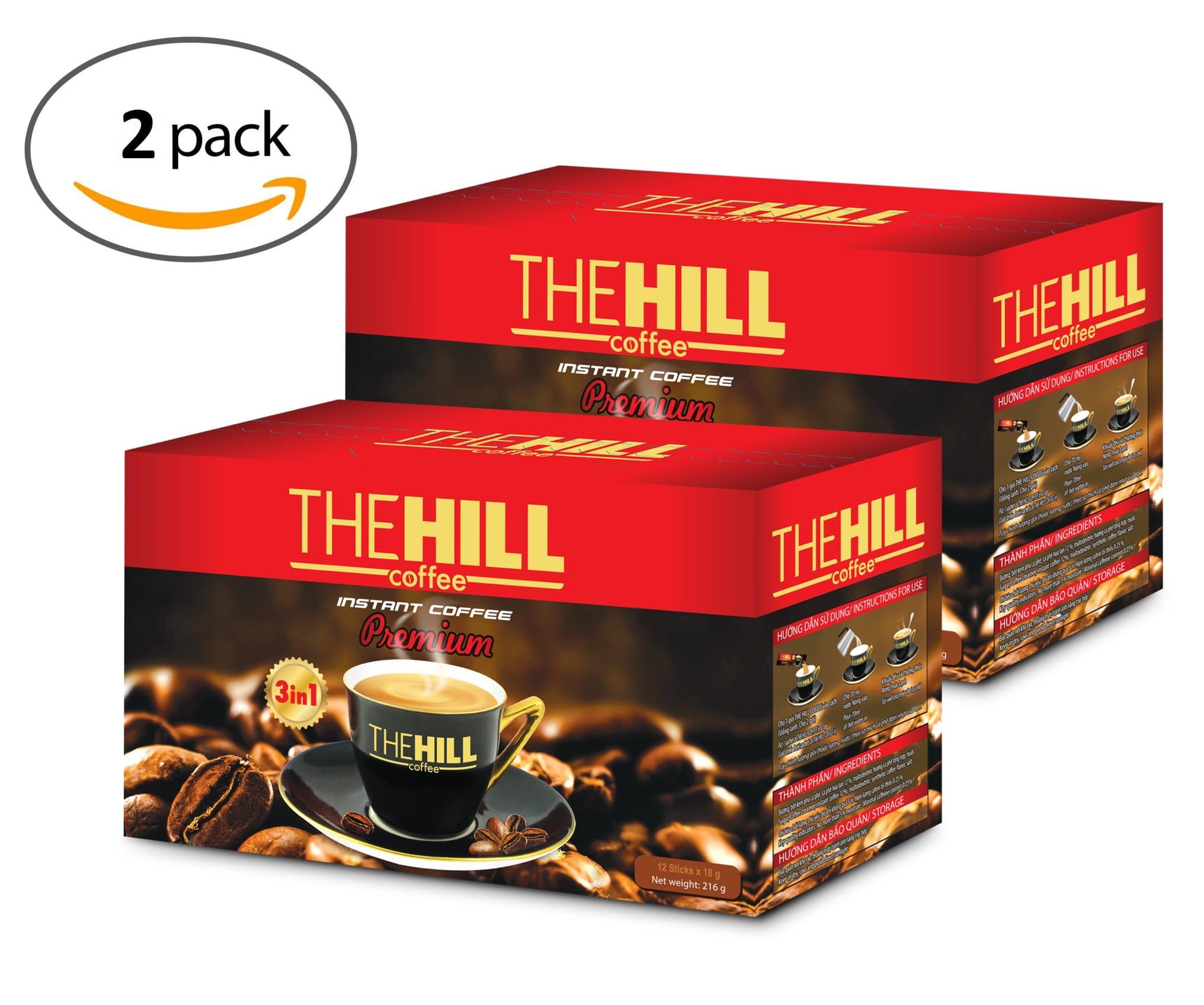 The Hill 3 in 1 Coffee. Best Instant Coffee Packets with Creamer and Sugar. Aromatic Vietnamese Coffee with Coffee Creamer Powder. Original Flavor. 2 Boxes each with 12 Coffee with Creamer Packets