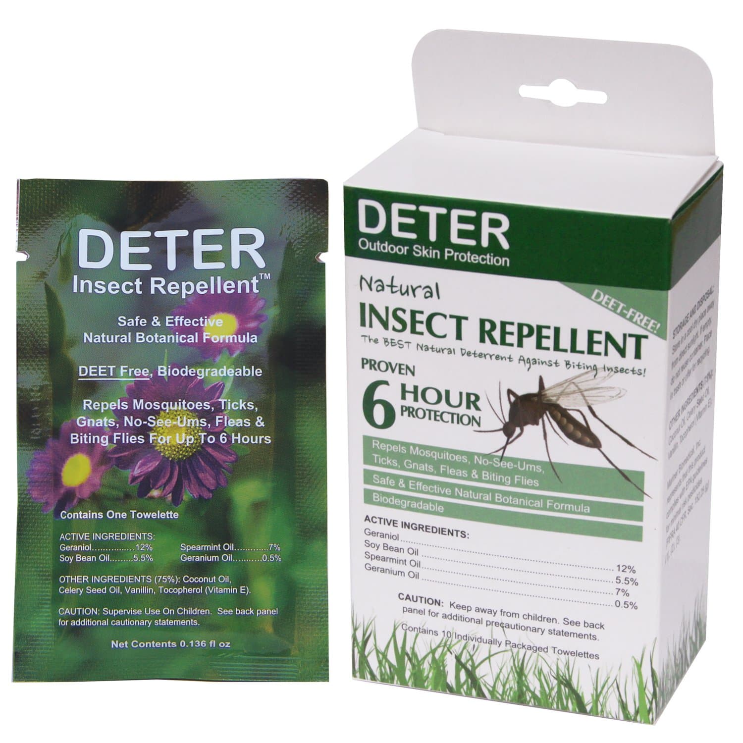 Deter Natural Insect Repellent Wipes 10 Towelettes