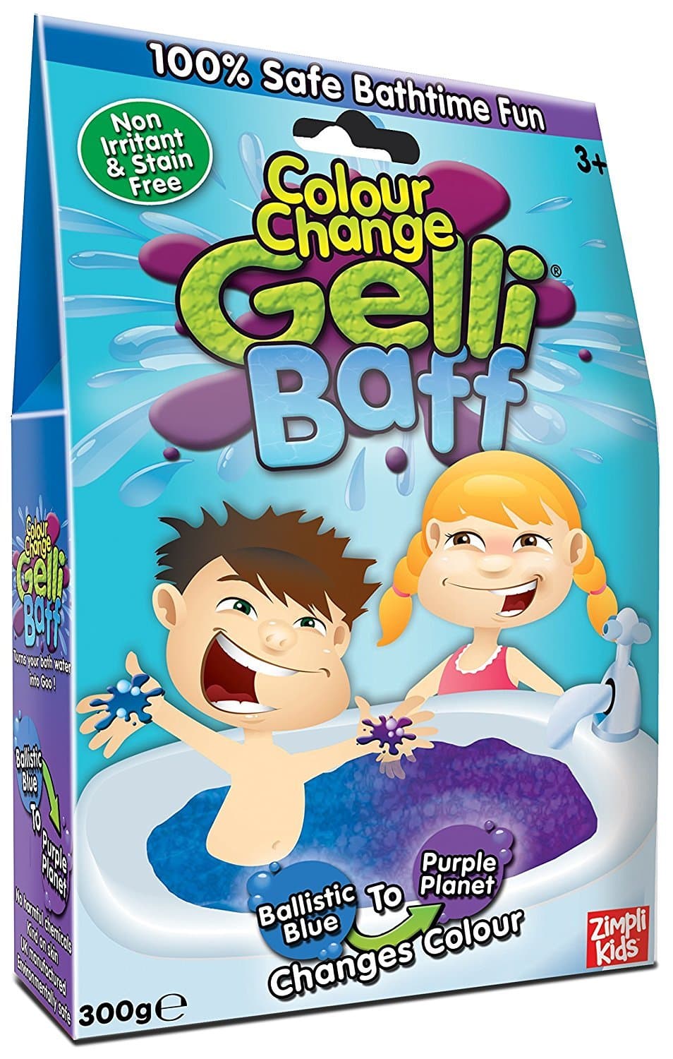 Zimpli Kids Colour Changing Gelli Baff - Non Allergenic - 3 Gooey Slimy Packs to Choose from - Great for Bath Time, Slime or Pool Parties, (Ballistic Blue to Purple Planet)