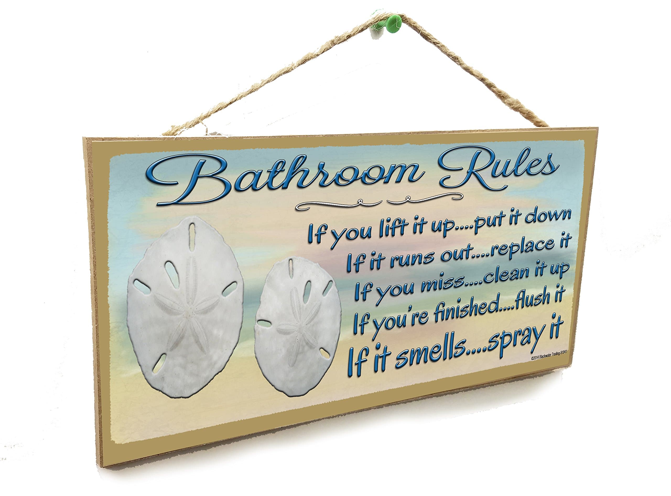 Bathroom Rules If It Smells Spray It Beach Sand Dollar Sign Plaque 5"x10"