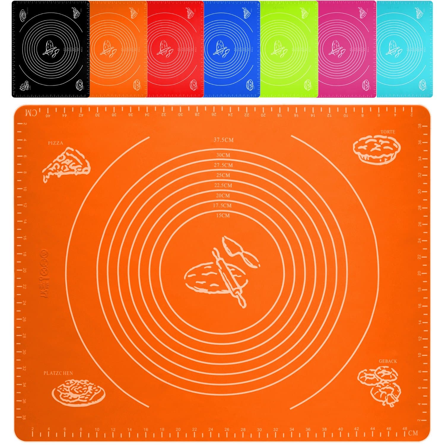 Belmalia Large Dough Mat, Silicone Rolling Mat, Heat Resistant, Baking Mat for Pizza, Fondant, Baking, Kitchen 50x40cm Orange