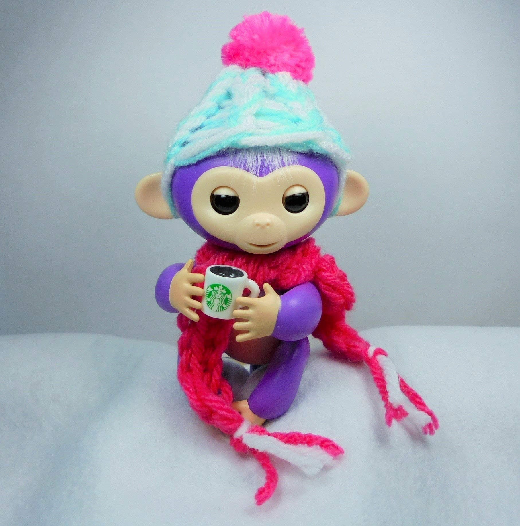 Baby Monkey Interactive Finger Monkey Hat, Scarf, Cocoa Mug; Handmade Accessories Random 3 pc. Lot Set; Monkey NOT Included!