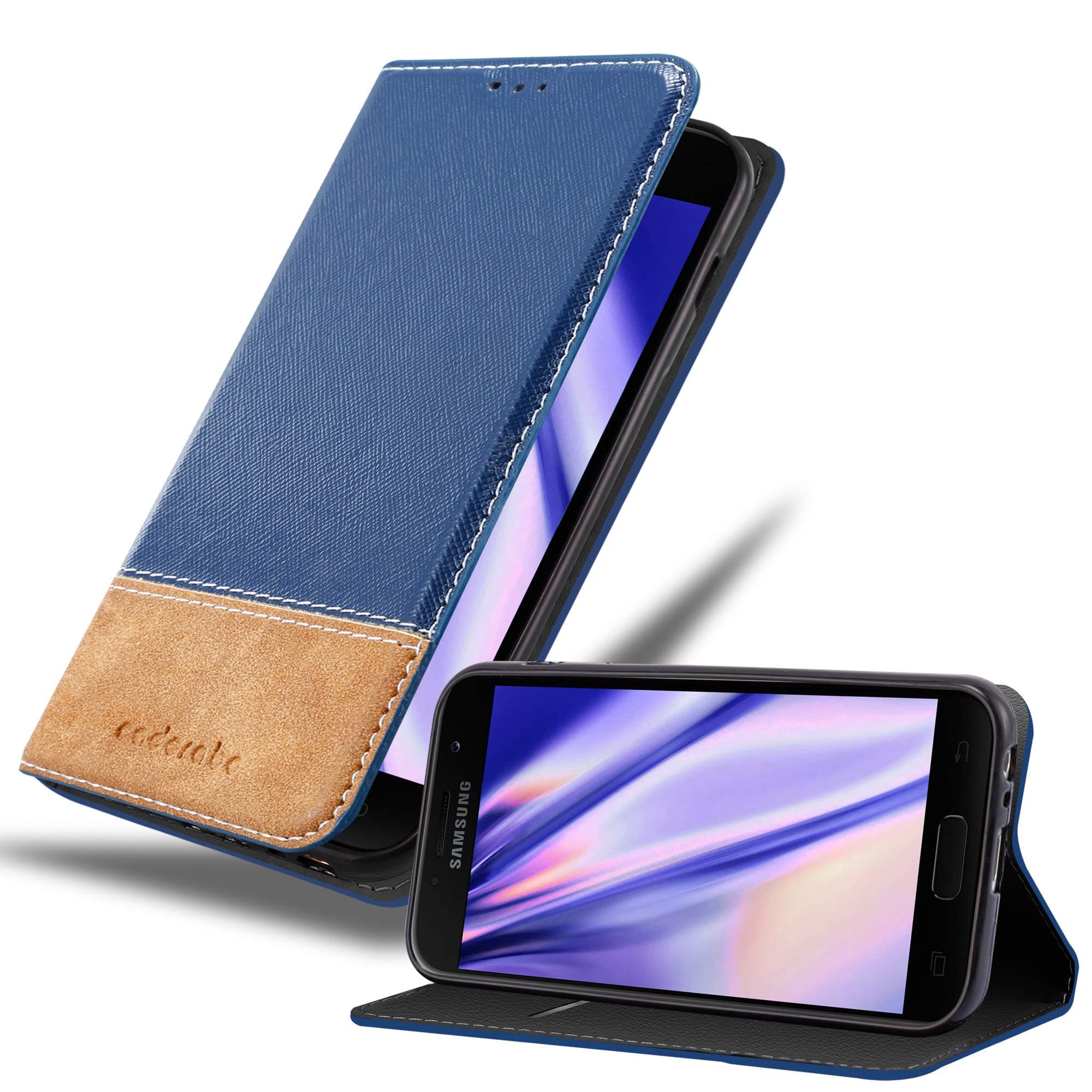 Cadorabo Book Case Compatible with Samsung Galaxy A5 2017 in Dark Blue Brown - with Magnetic Closure, Stand Function and Card Slot - Wallet Etui Cover Pouch PU Leather Flip