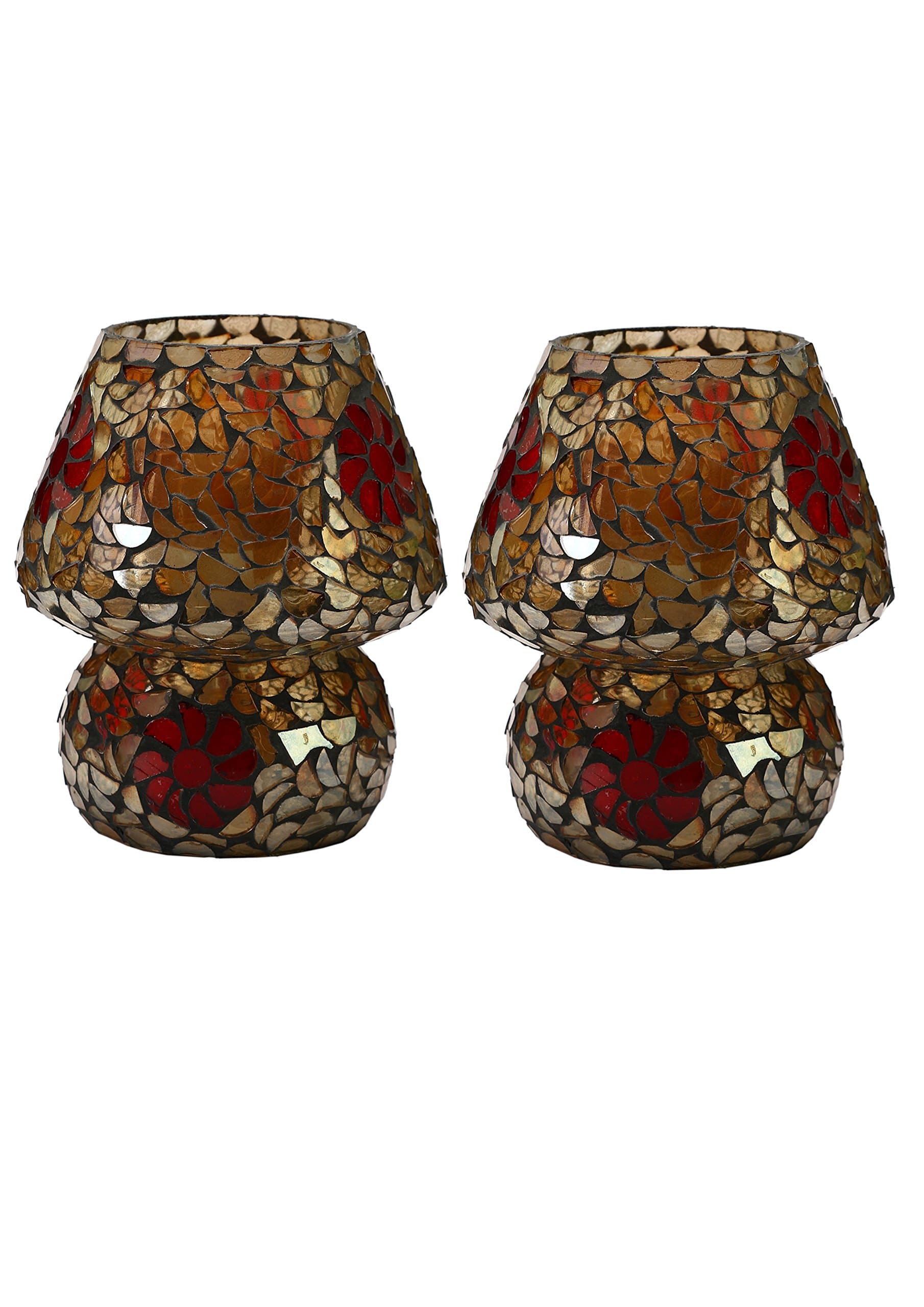 Somil Hand Decorated Mosaic Décor Table Top Lamp for Home, Office, Shop, Colourful Lighting Decoration, Glass, Round, LED Compatible, (Set of 2)
