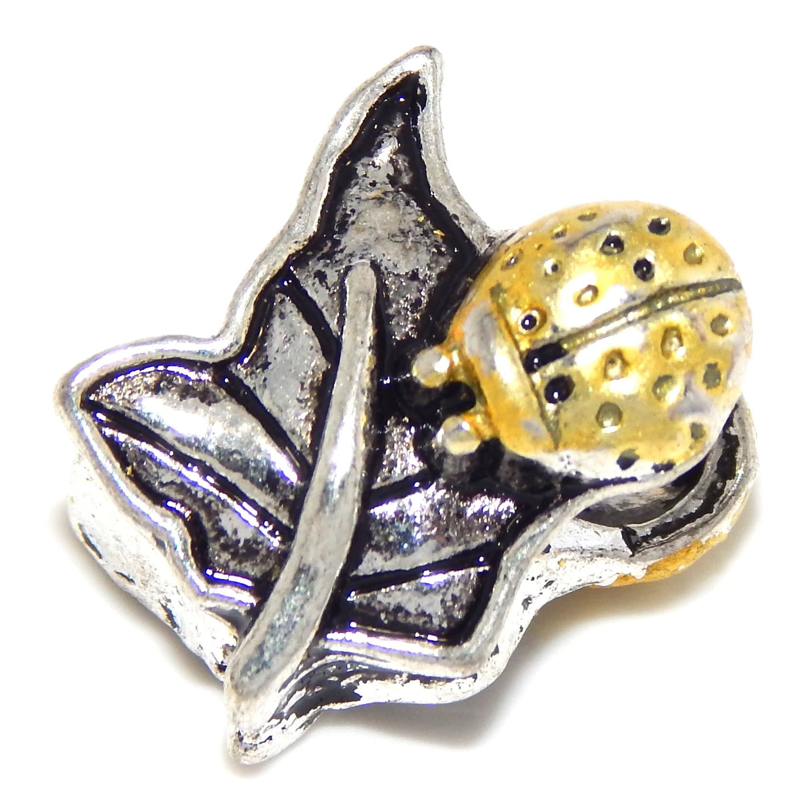 GemStorm Silver Plated 'Leaf w/ Gold Tone Lady Bug' For European Snake Chain Bracelets