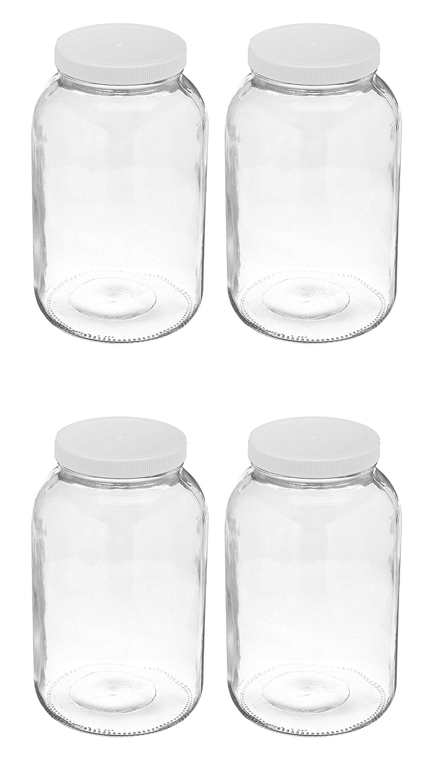 4 Pack ~ Wide Mouth 1 Gallon Clear Glass Jar - White Lid with Liner Seal for Fermenting Kombucha/Storing and Canning/USDA Approved, Dishwasher Safe