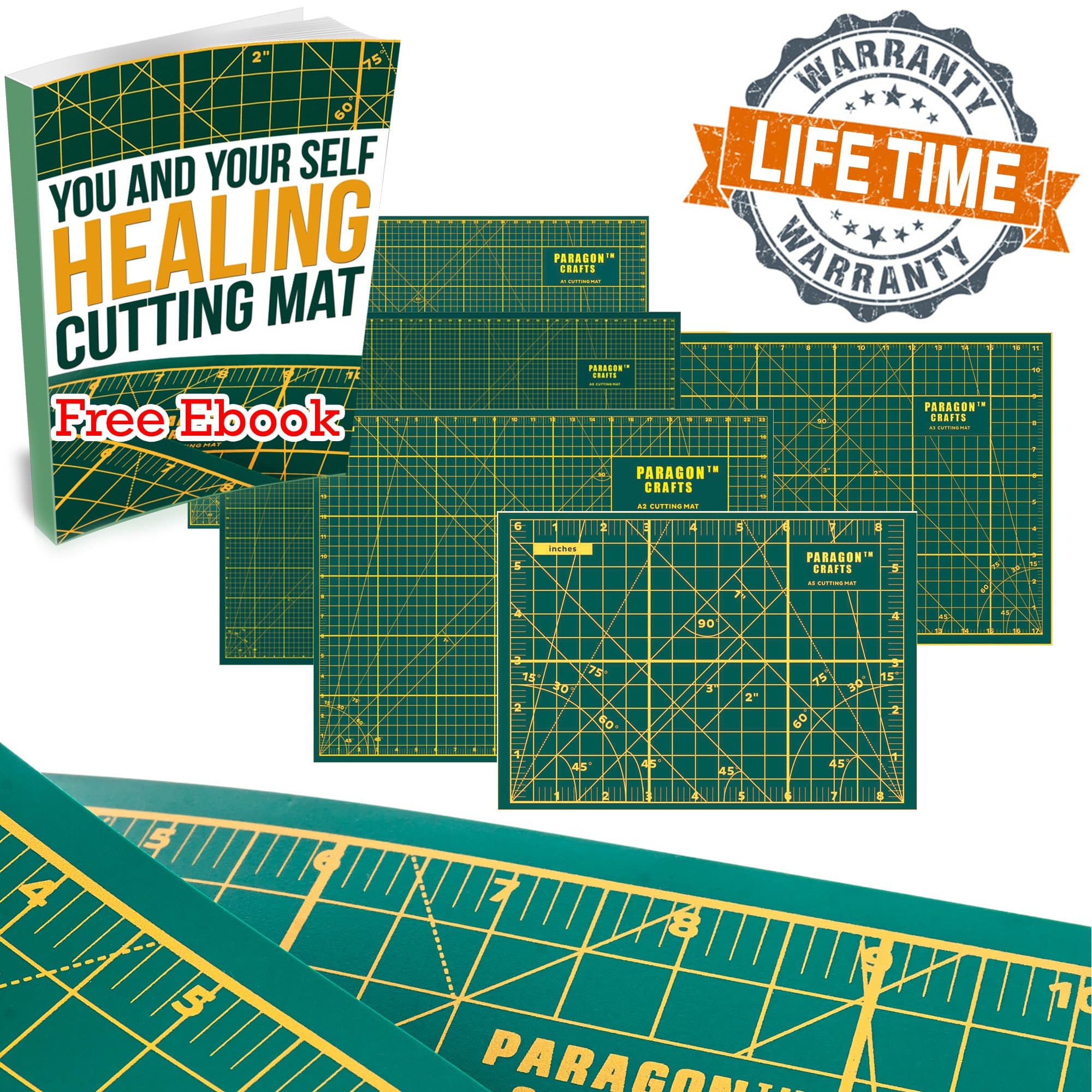 Self Healing Rotary Cutting Mat with Grids & Angle Indications for Optimal Precision – Double Sided, Thick & Durable Design, Ideal for Quilting, Scrapbooking, Sewing & More - 35” x 23” – Green