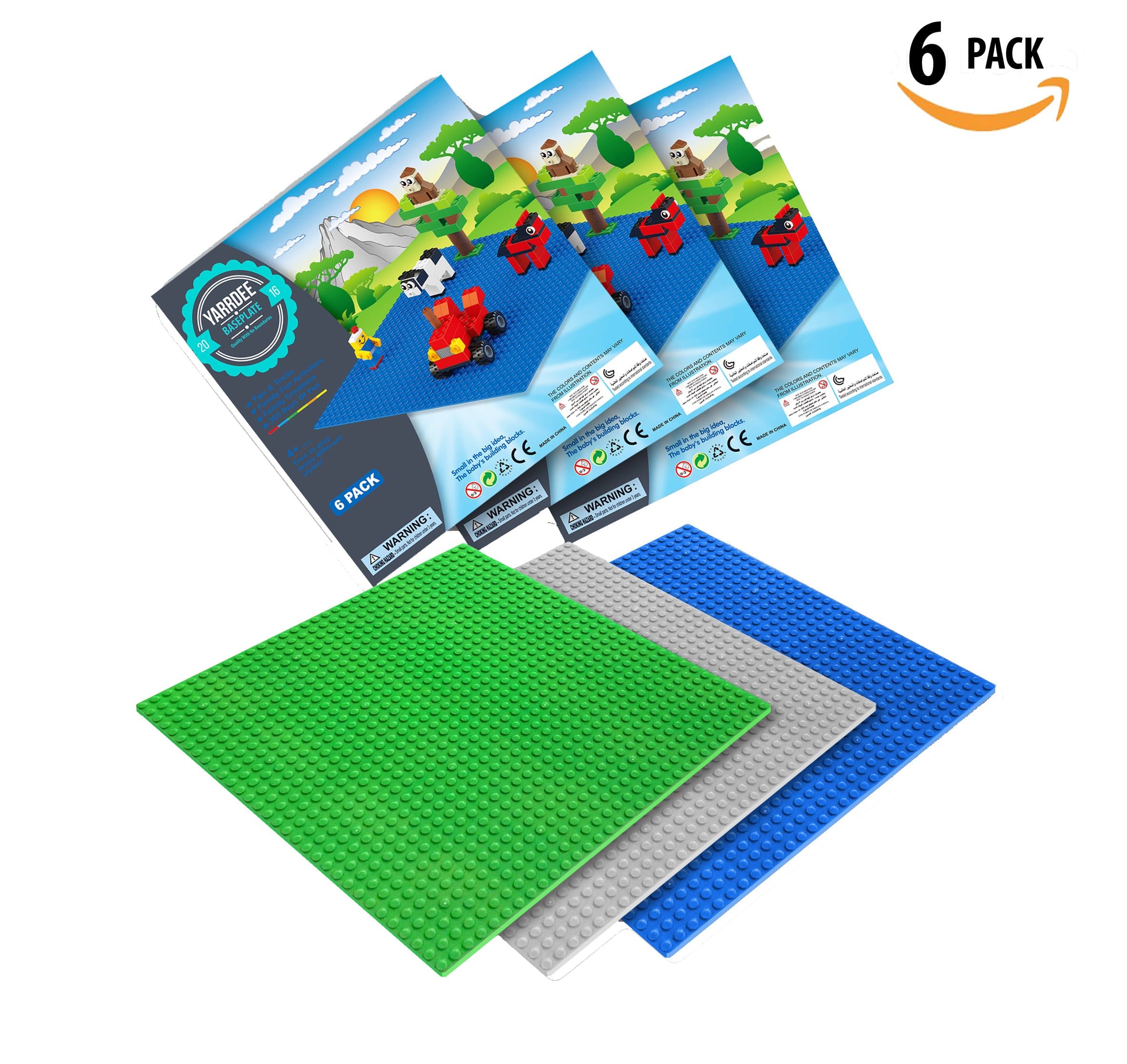6 Baseplate 100% Compatible with All Major Brands Building Block Brick Base Plate Large 10x10 Inch Sheet for Activity Table Board 2 Blue 2 Green 2 Grey
