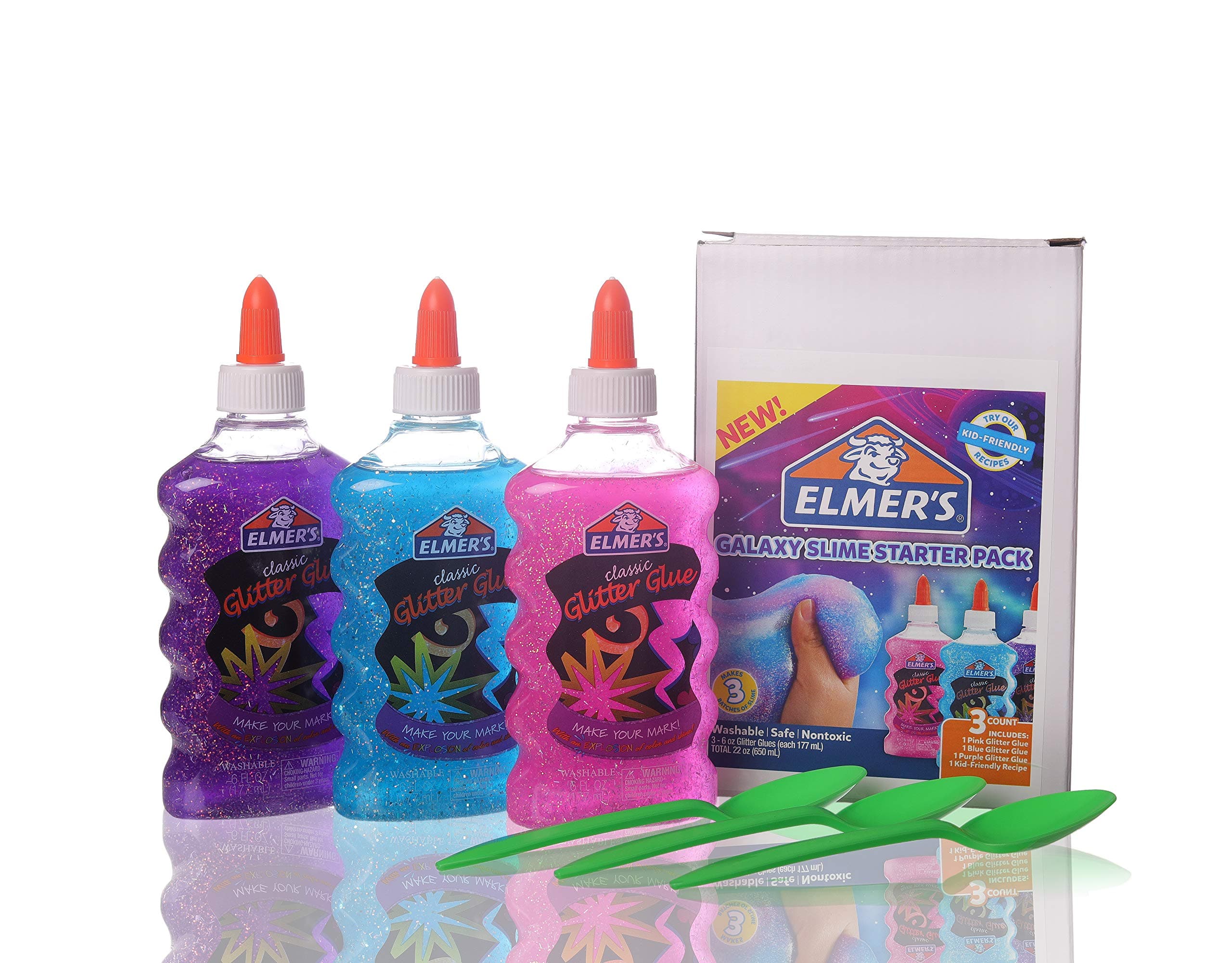 Elmer's Galaxy Glitter Glue Starter Kit + 3 Mixing Spoons (3 Pack)