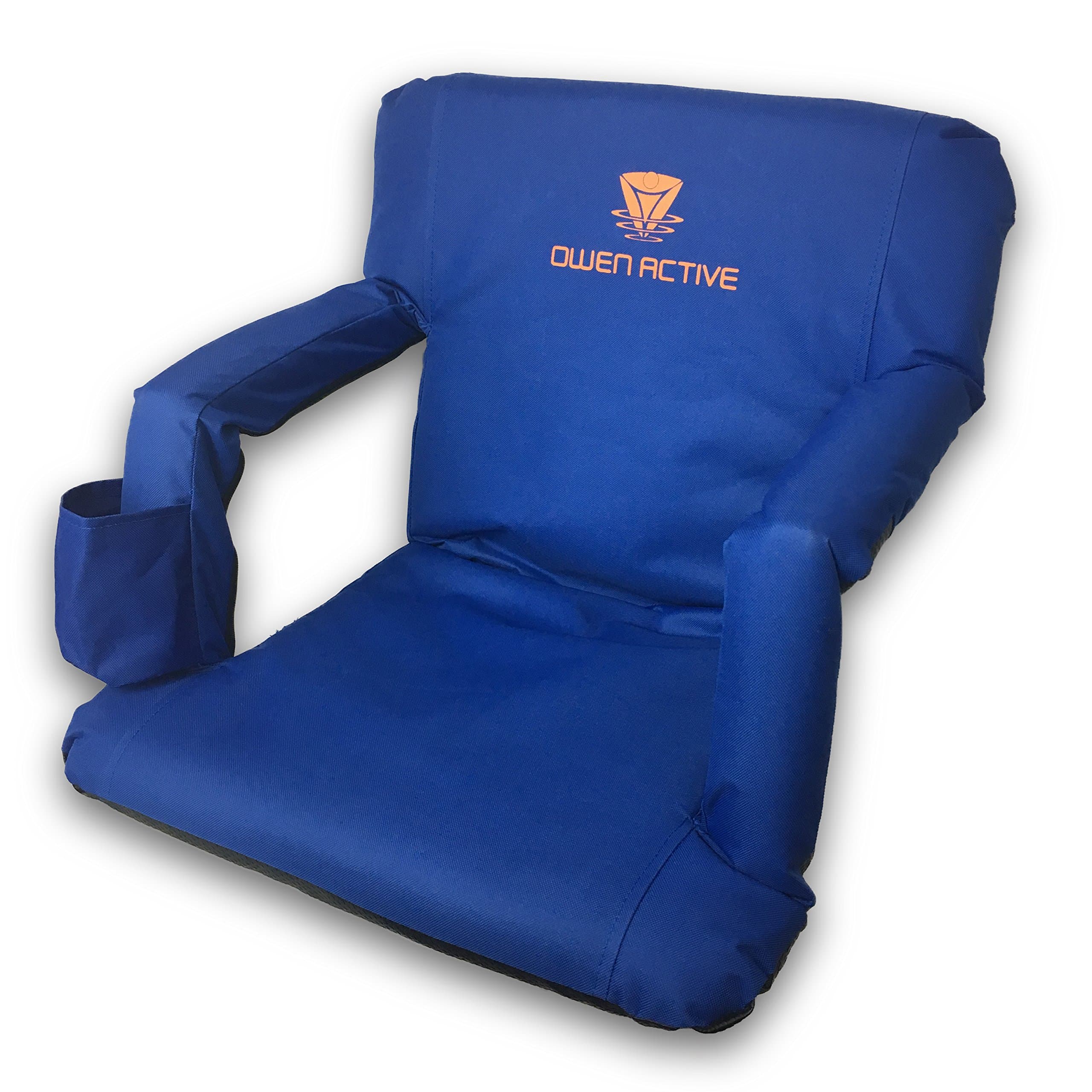 Owen Active Bleacher and Stadium Cushioned Seats with Reclining Back and Drink Holder Great for The Beach and Camping Too (Blue)