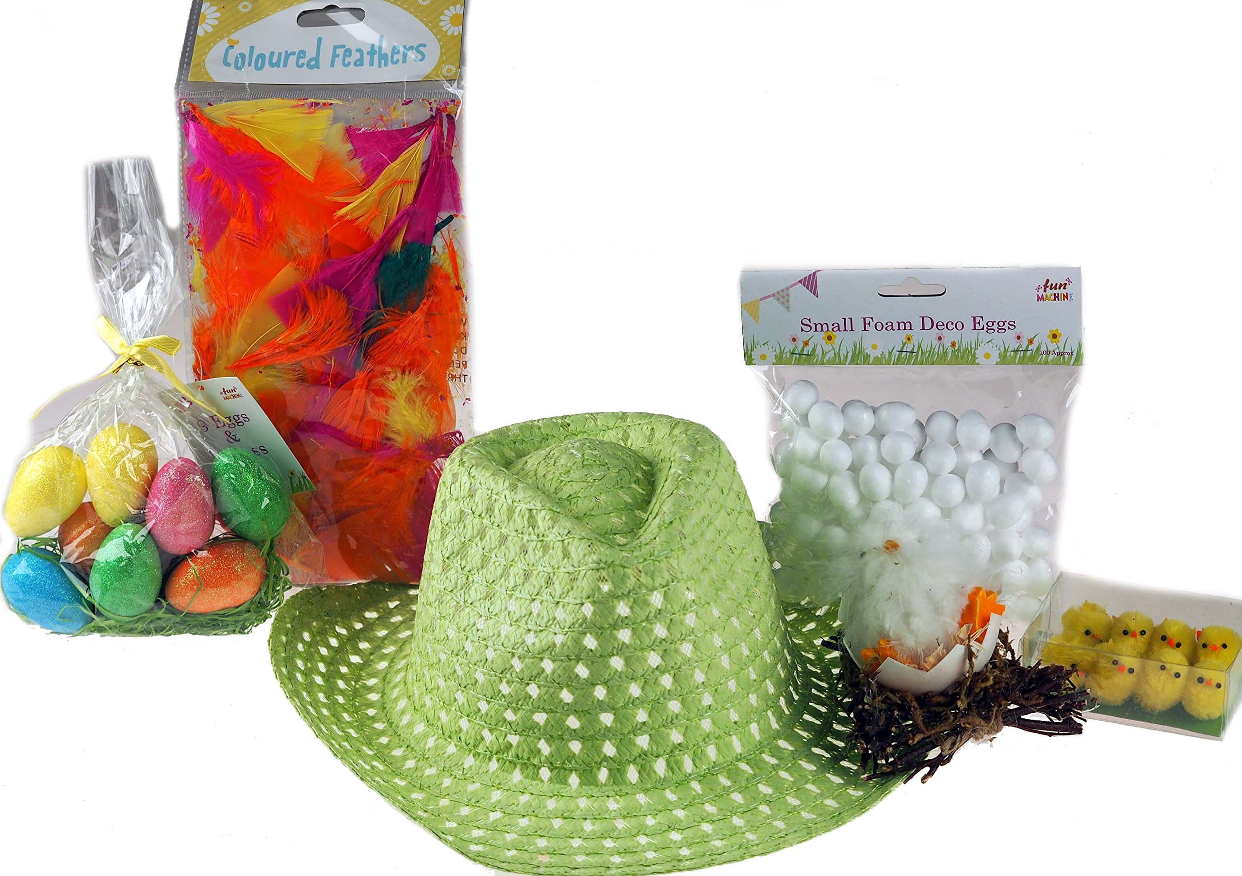 Girls / Boys Make Your Own Easter Bonnet Hat Complete Set 6 Piece Making Kit - Green Cowboy Hat