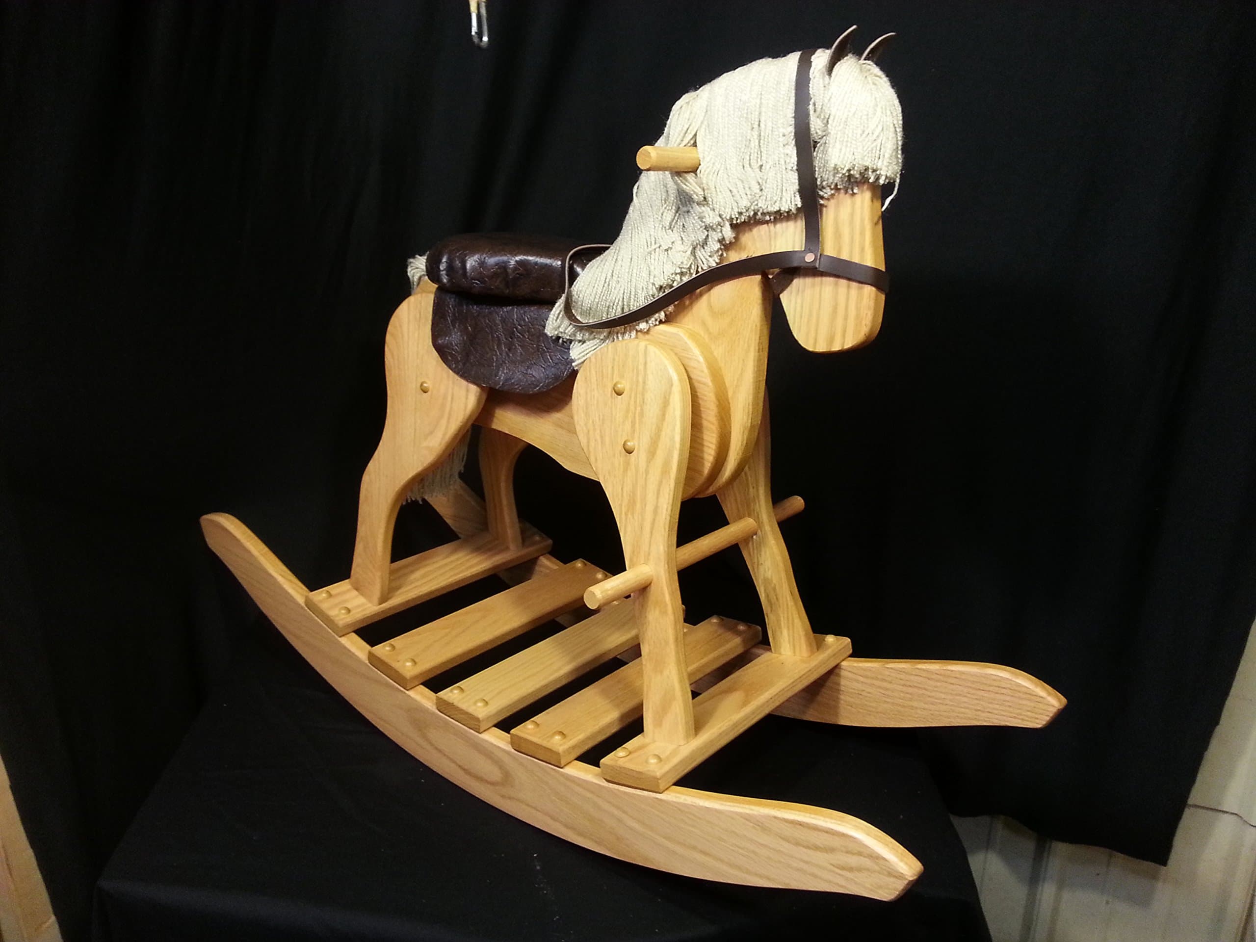 Amish Crafted Wooden Medium Rocking Hobby Horse Solid Oak Kids Toy Golden Oak Stain