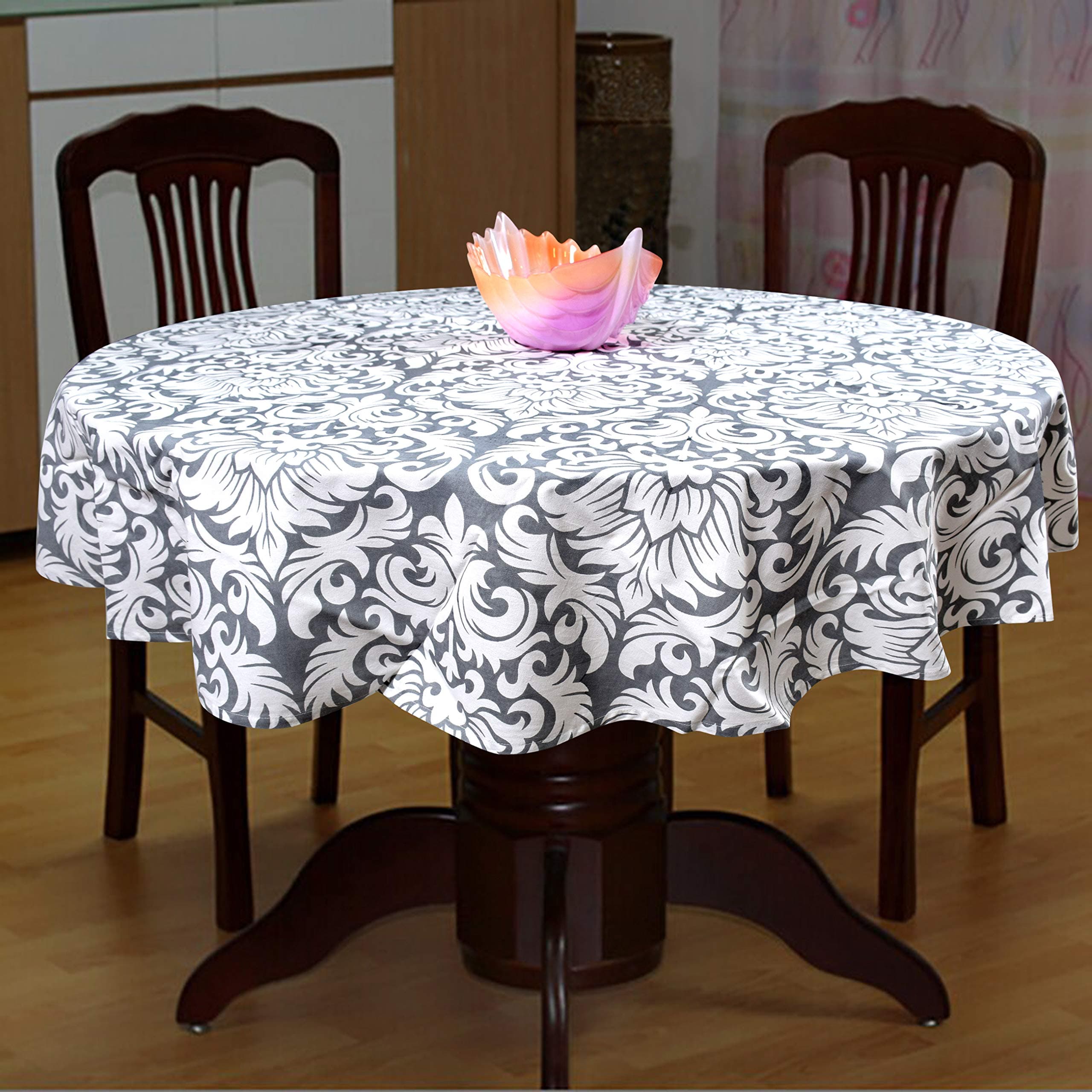 Miyanbazaz textiles 100% Cotton Printed Dining Table Cover/Round Tablecloth (Grey, 65 Inch Round)