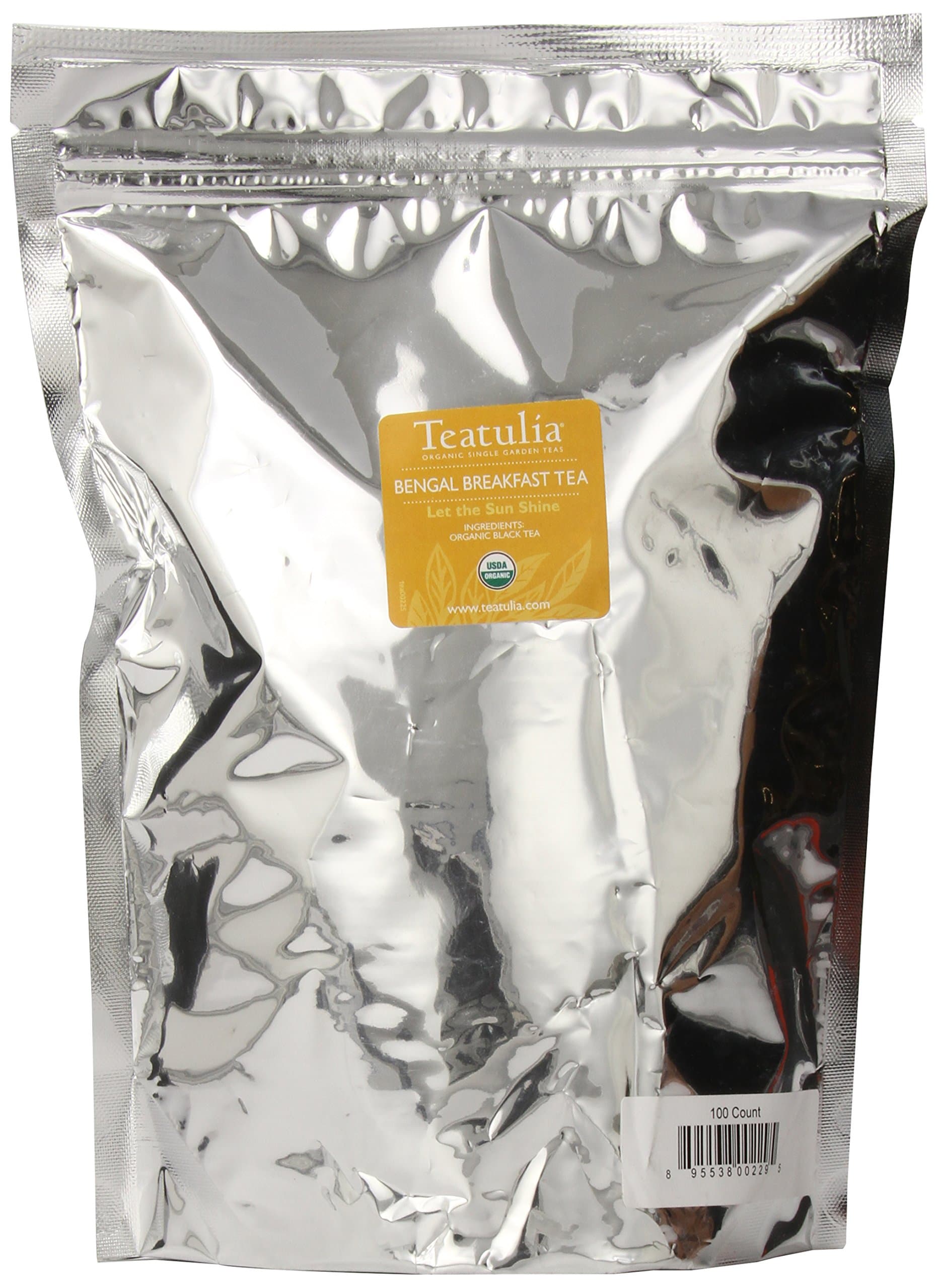 Teatulia Organic Single Garden Bengal Breakfast Tea, 100-Count pyramid bags