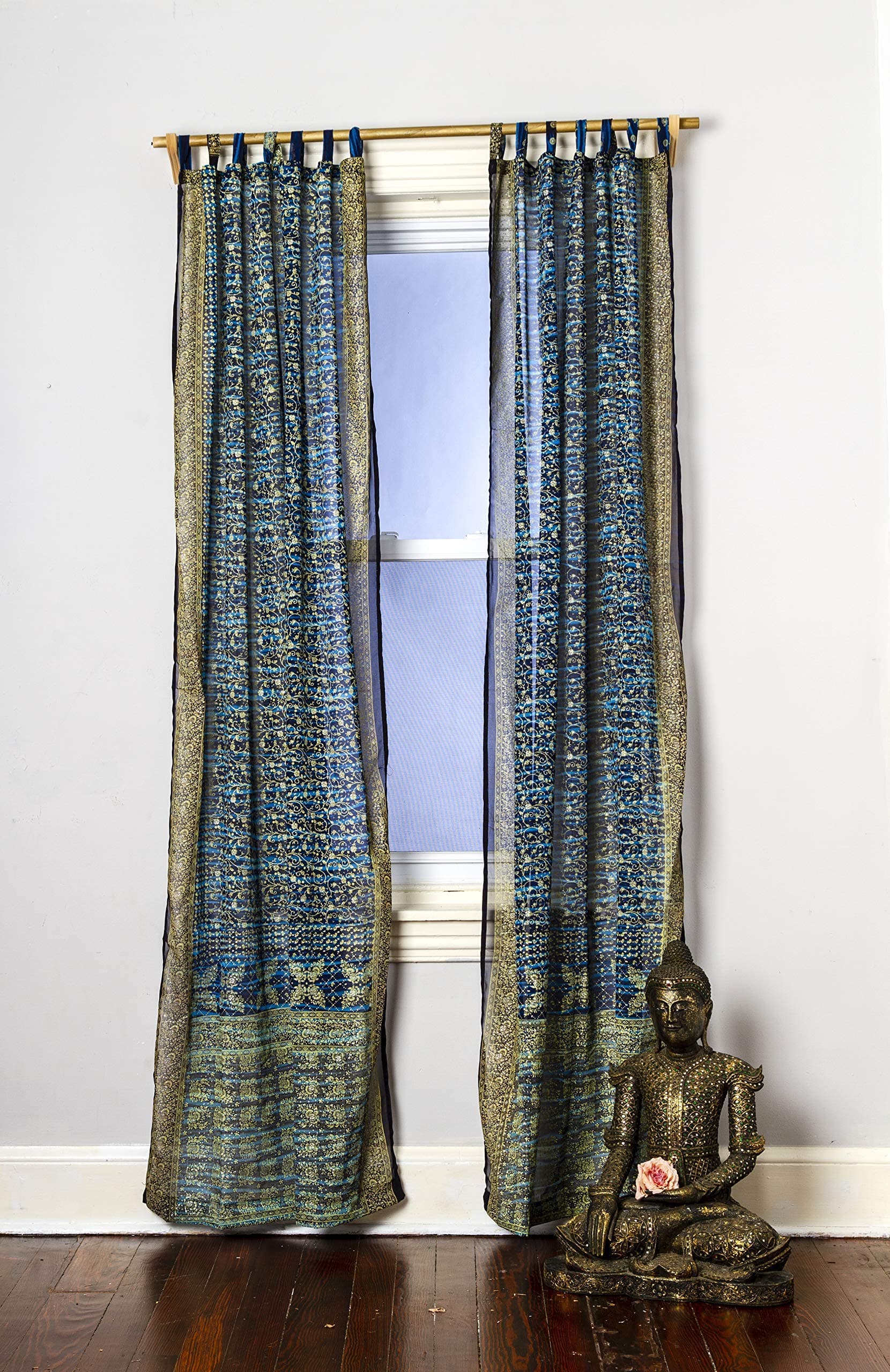 Navy Turquoise Blue Curtain Boho Window Treatment Light Sari 108 96 inch for Bedroom Living room Dining room Kids Yoga Studio Canopy Bed Tent Hippie Gypsy Chic Bright Colorful HomeDecor W Gift bag