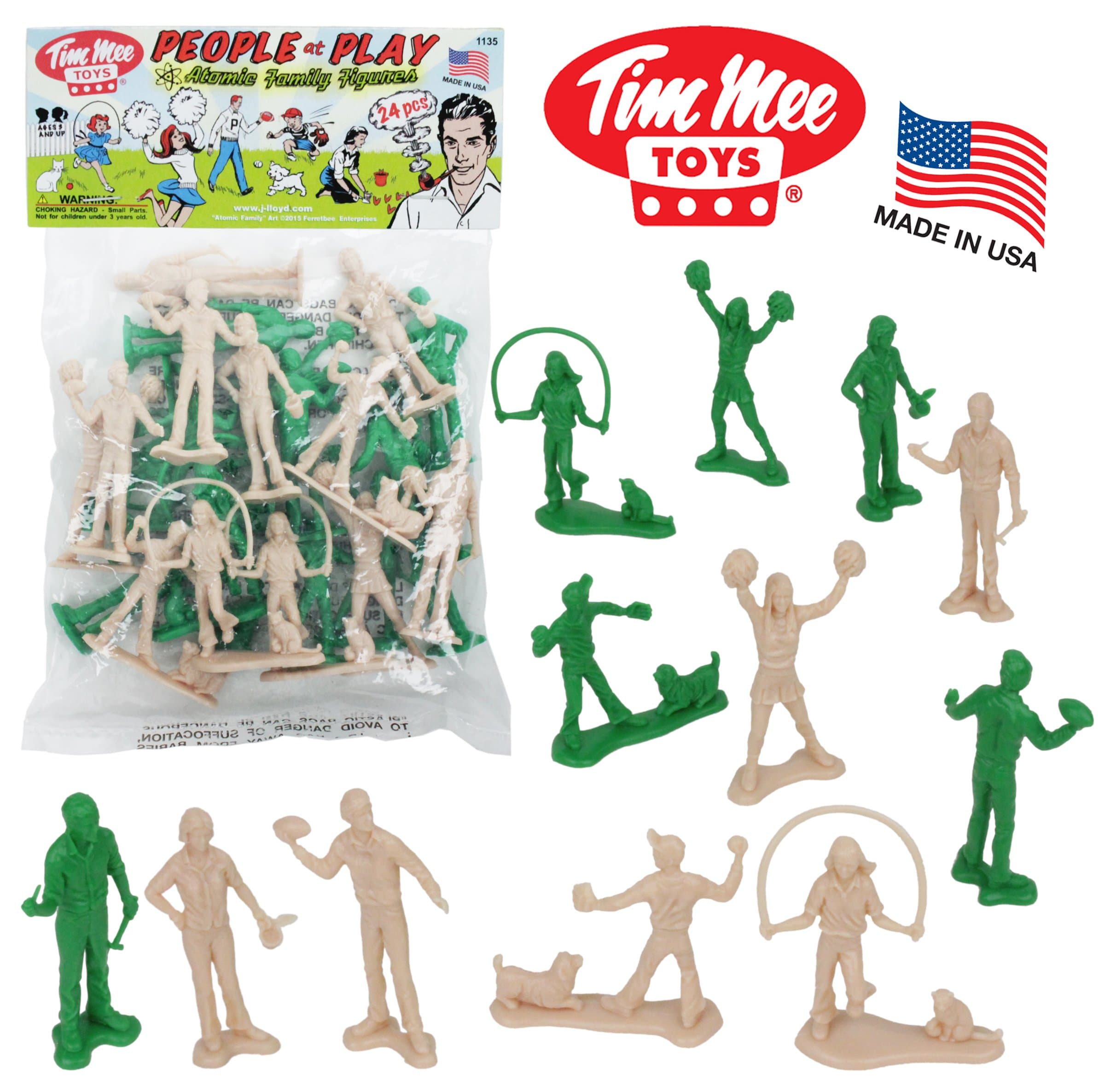 Tim Mee People Play Figures: Green and Putty Color 24pc Playset - Made in USA