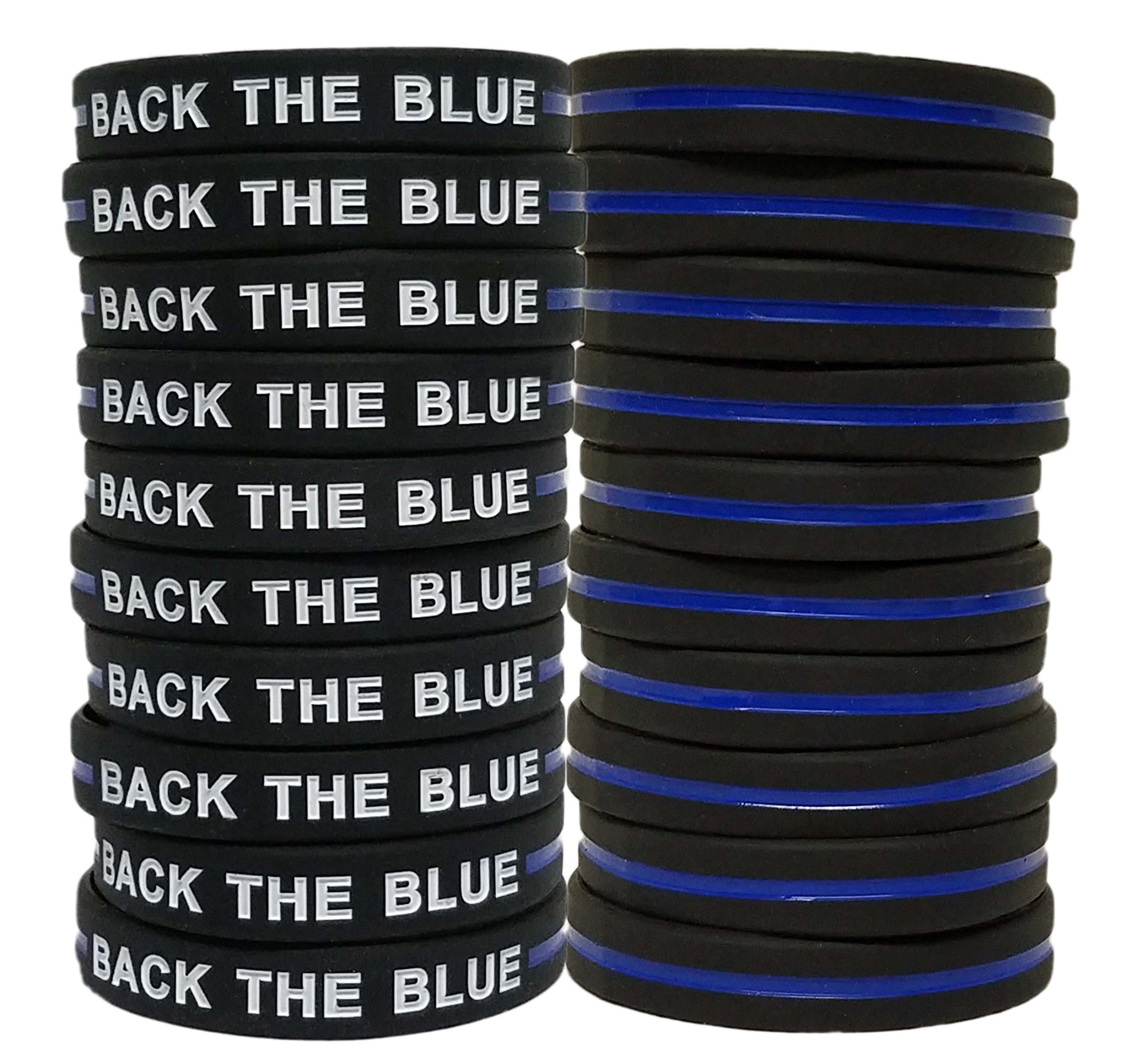 Jades Bands - Back The Blue, Blue Lives Matter, Thin Blue Line Wristband - 20 Pack