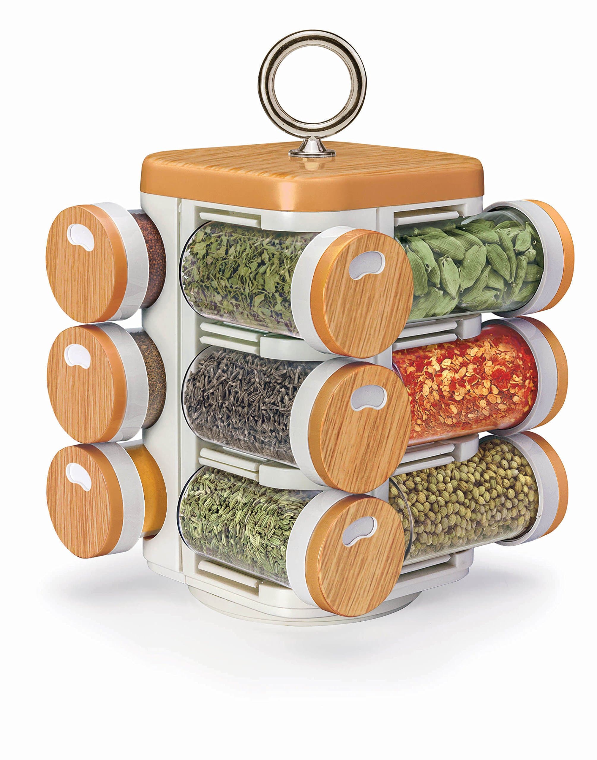 Go Hooked Spice Rack Kitchen Mate 12 Jar (Wood Finish)