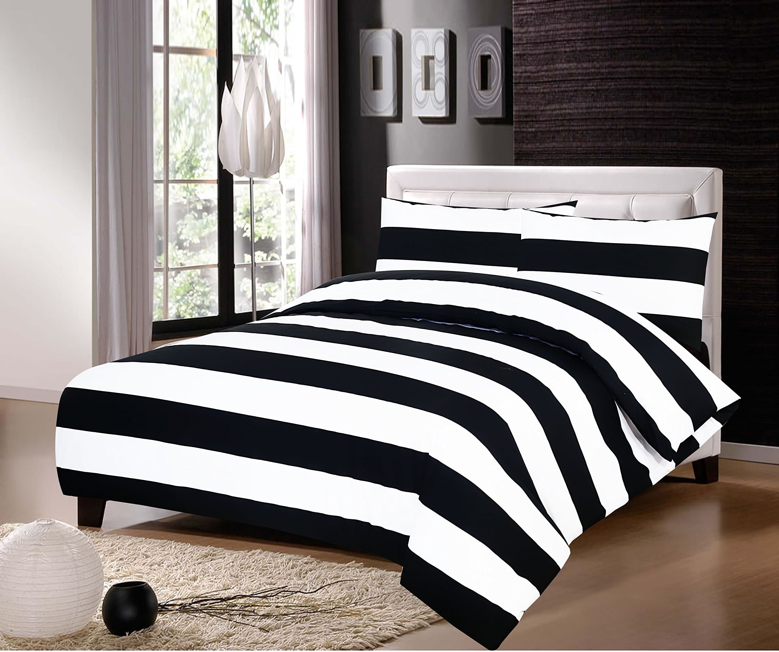 **Jaaz Linens** King Size__Black White Big Stripe__Percale Quality 100% Cotton Printed Duvet Cover Sets.