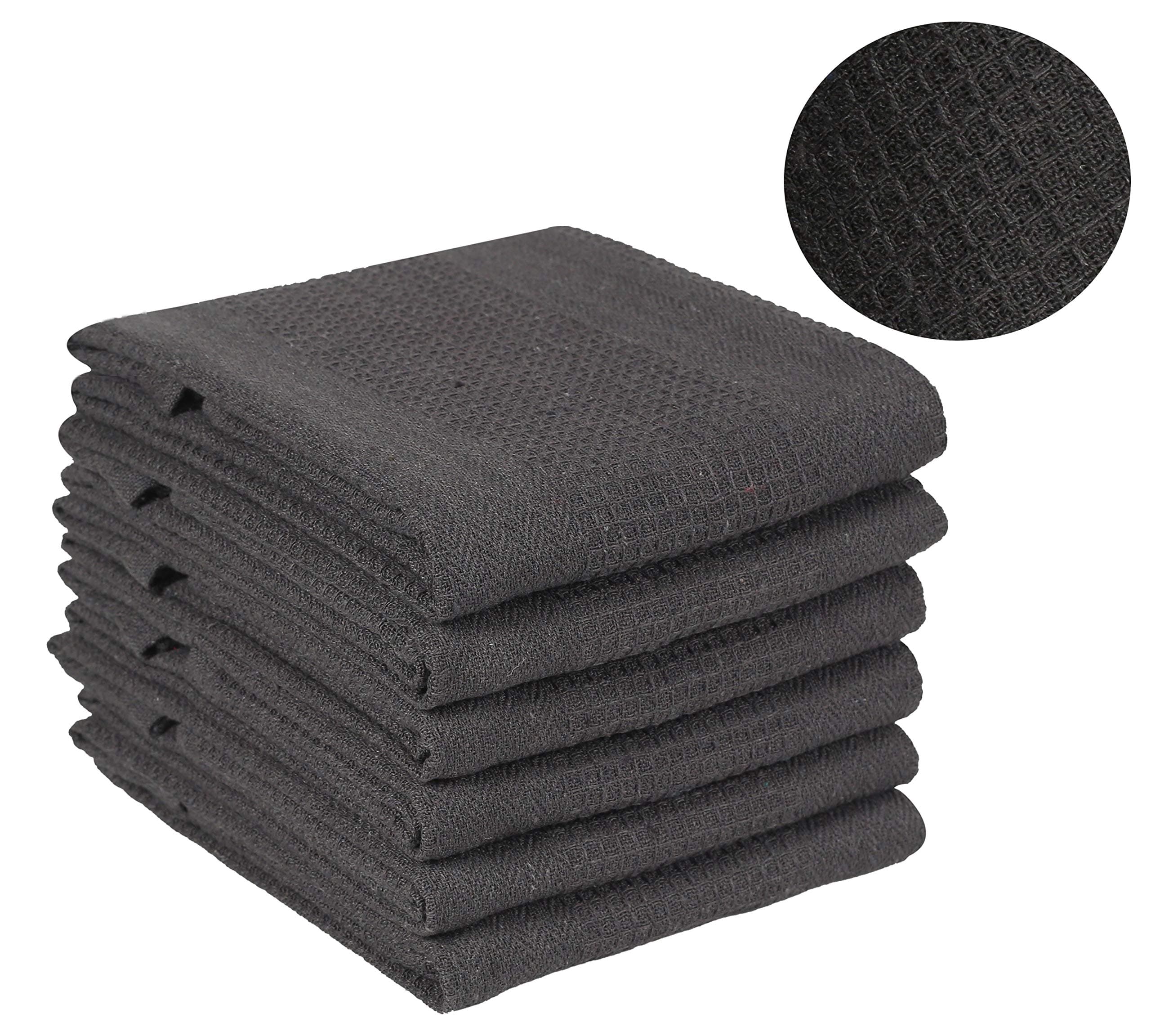 Ramanta Home Pure Cotton Kitchen Dish Towel 6-Pack Oversized 18x28 Waffle Weave Super Absorbent Quick Dry Durable - Charcoal