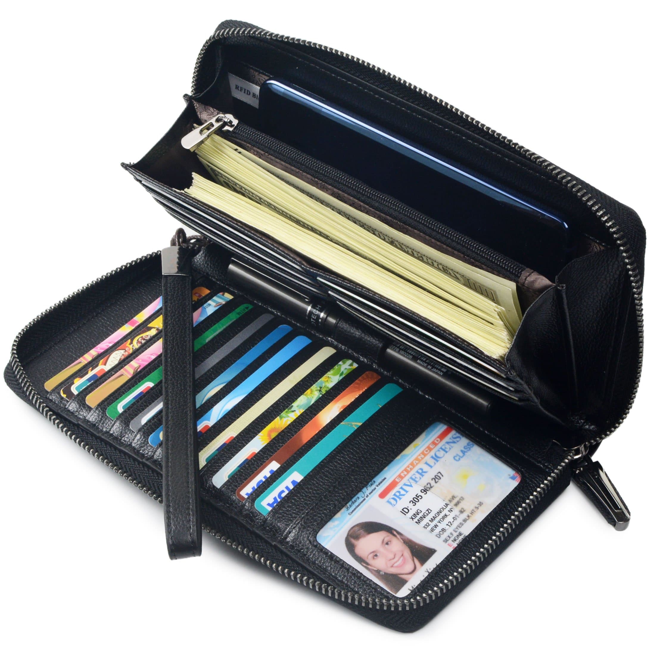 Women RFID Blocking Wallet Leather Zip Around Phone Clutch Large Travel Purse Wristlet