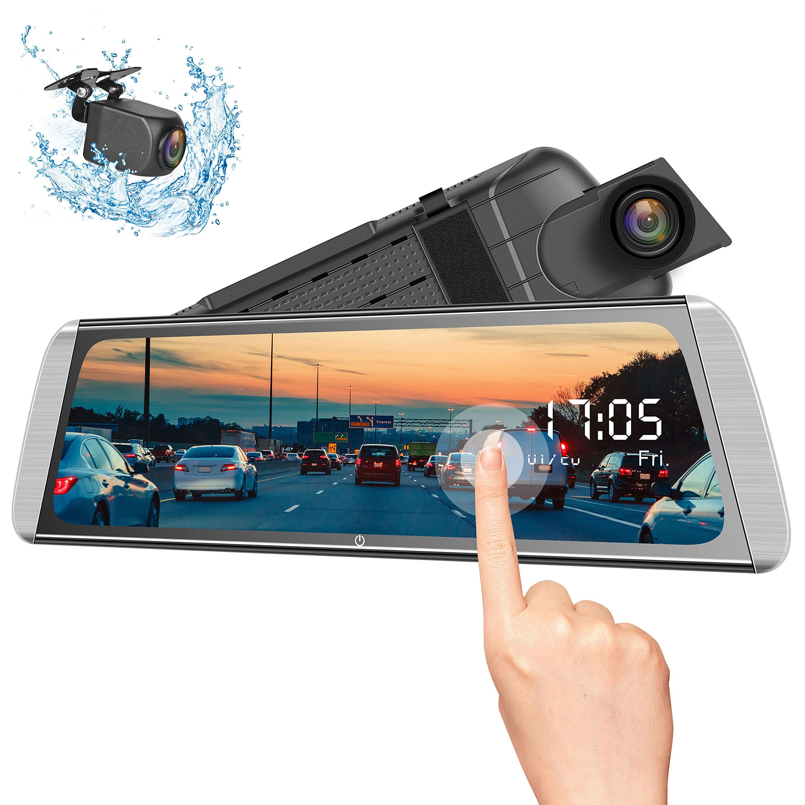 Campark Mirror Dash Cam 10 Inches 1080P Touch Screen Rear View Camera for Car Video Streaming with Enhanced Night Vision Parking Assistance