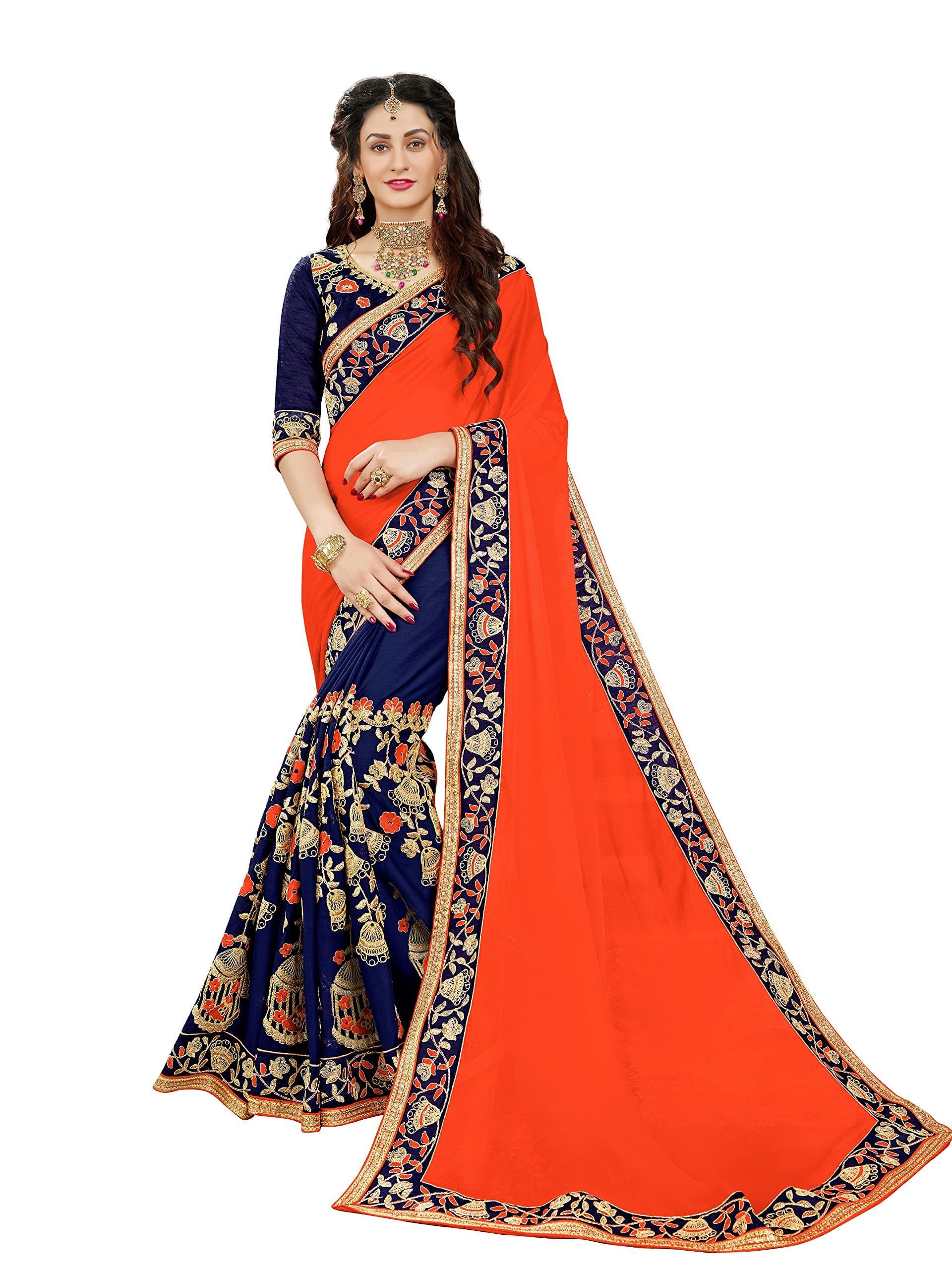 Manohari Women's Georgette Saree With Blouse Piece