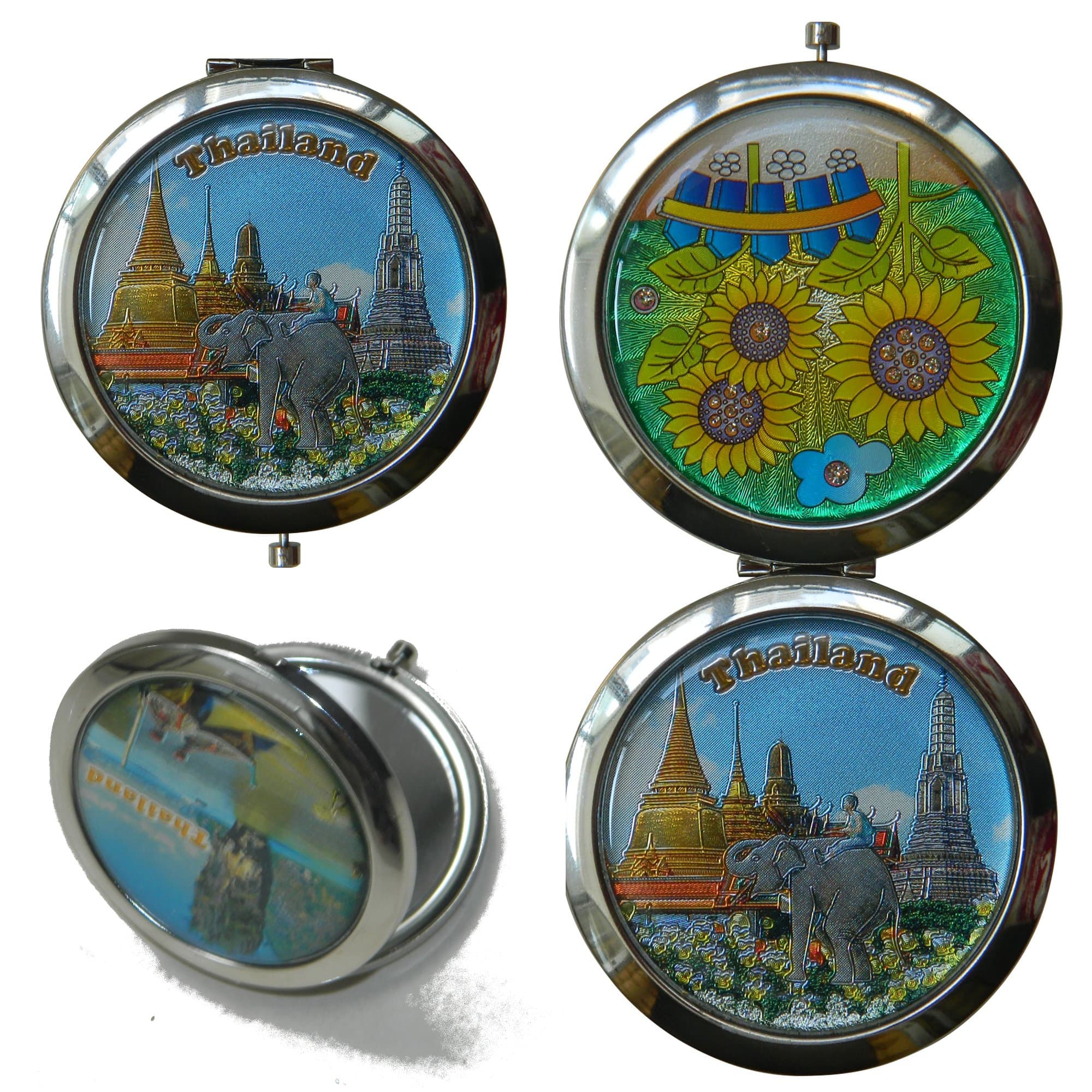 Compact Makeup Mirror for Purses 2 Inch, Unique Travel Magnifying Handmade in Thailand (Temple/Elephant)