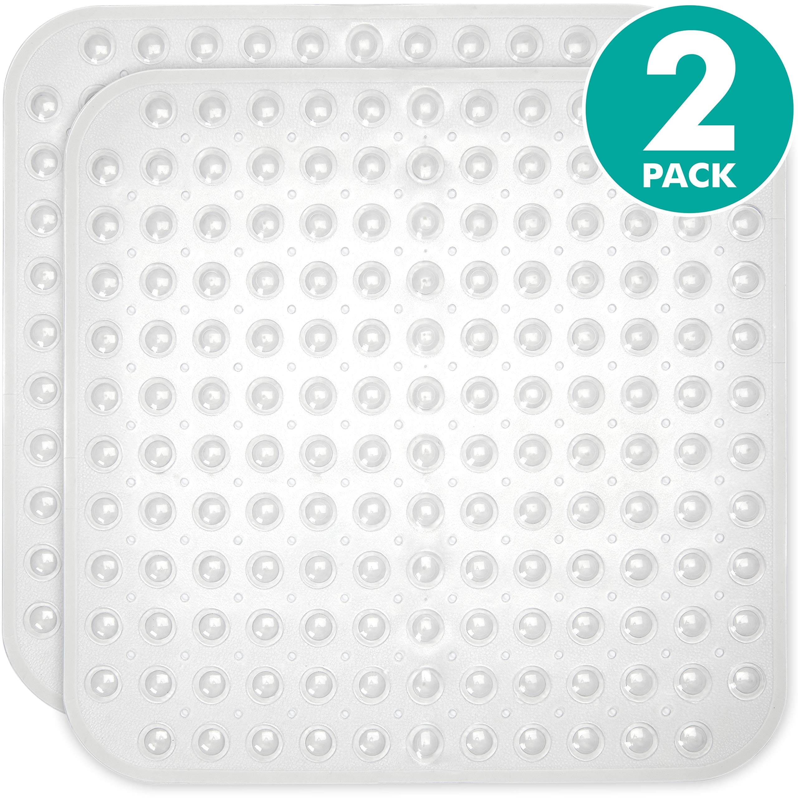 Sierra Concepts 2-Pack Clear Color Square Shower, Bathtub, Bath and Tub Mat (21x21), Machine Washable, Antibacterial, BPA, Latex, Phthalate Free, Square Bathroom Mats with Drain Holes, Suction Cups
